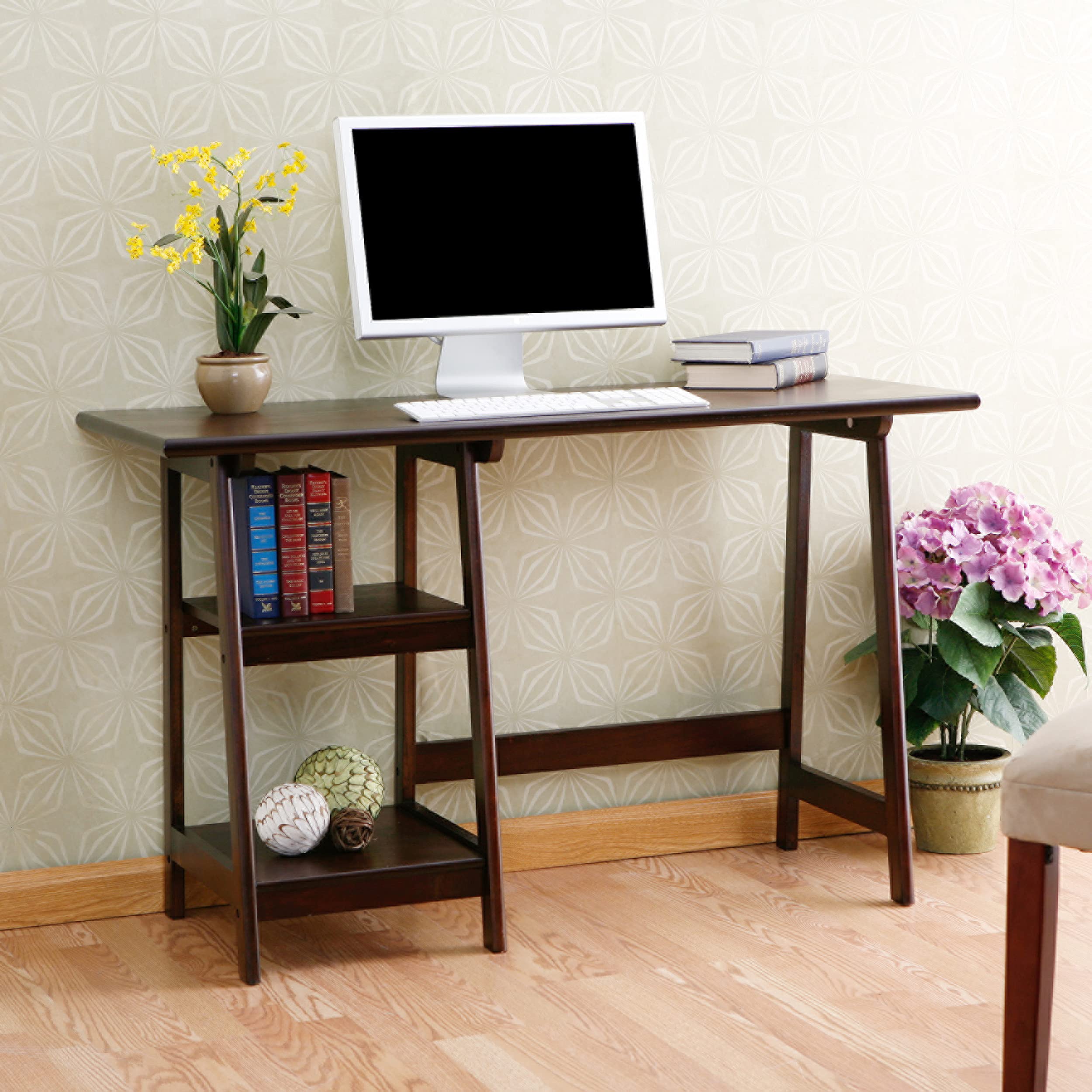 SEI Furniture Langston Spacious A-Frame 2-Shelf Writing Desk in Espresso - Perfect for Home Office, Study Room & Small Spaces