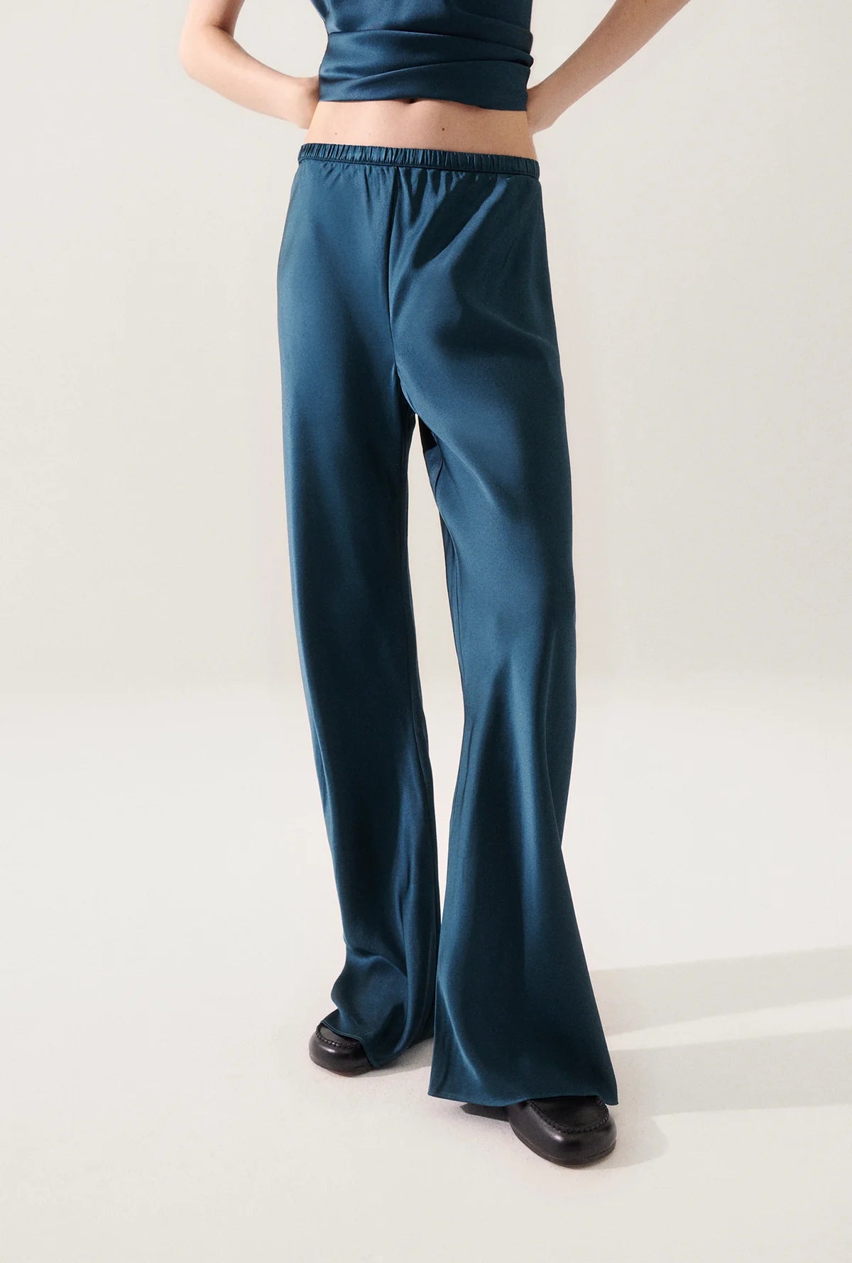 Stylish Teal Bias Cut Pants for Women - Comfortable & Flowy High Waist Trousers - Perfect for Office, Casual Wear & Summer Outfits