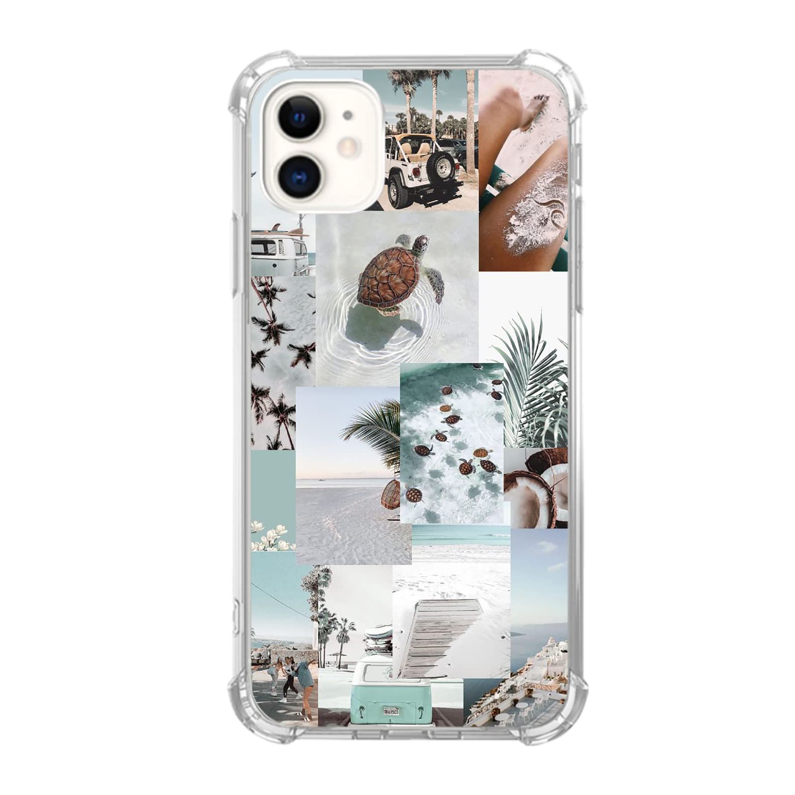Pastel Summer Aesthetic Turtle Collage Phone Case for iPhone 11 - Cute Ocean Beach TPU Bumper Cover for Teens & Adults | Perfect for Vacation, Beach Trips & Summer Outings
