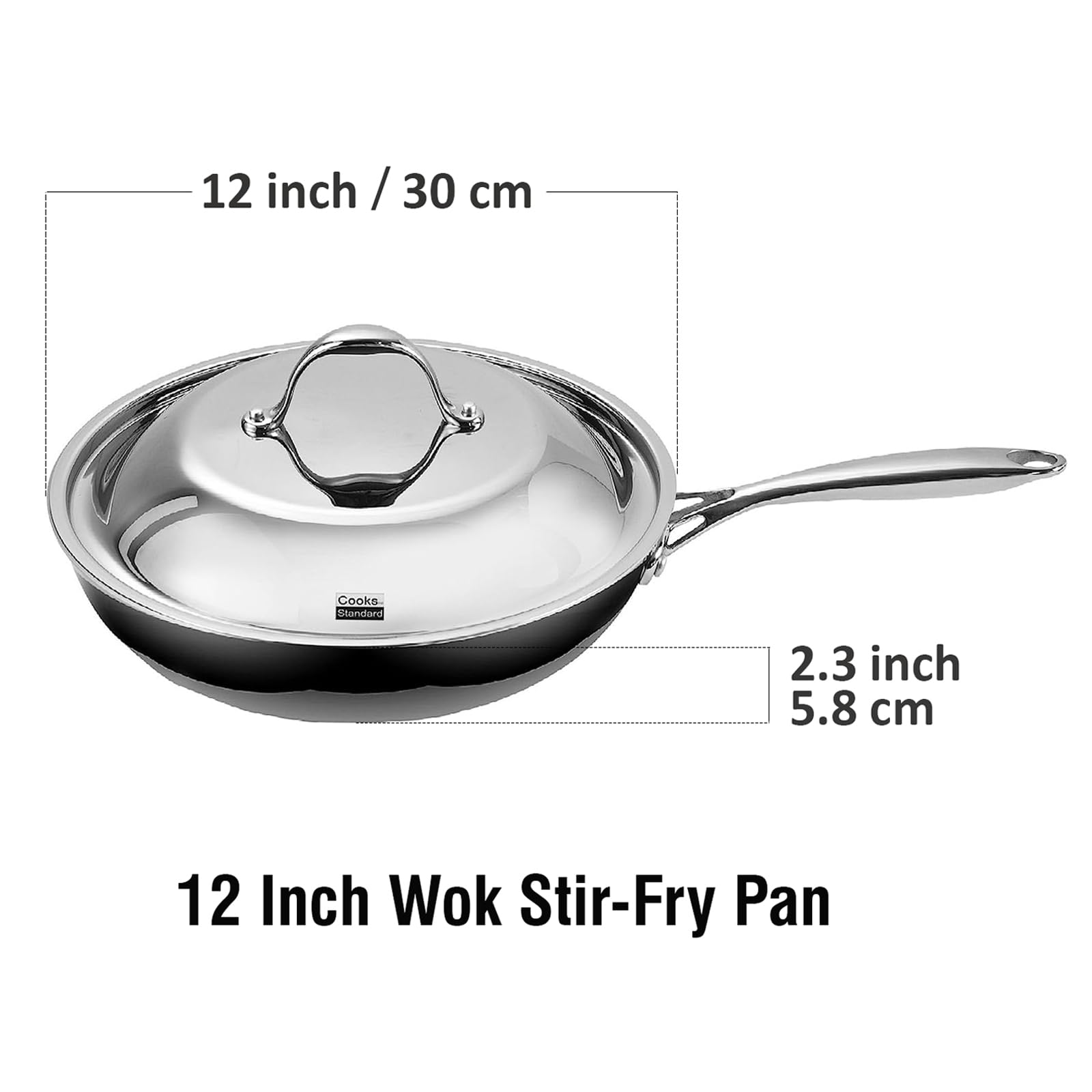 Premium 12-Inch Stainless Steel Frying Pan - Multi-Ply Clad Wok Skillet with Glass Lid & Stay-Cool Handle - Oven & Dishwasher Safe (500°F) - Ideal for Stir-Frying, Sautéing & Professional Cooking - Perfect for Home Chefs & Restaurant Use