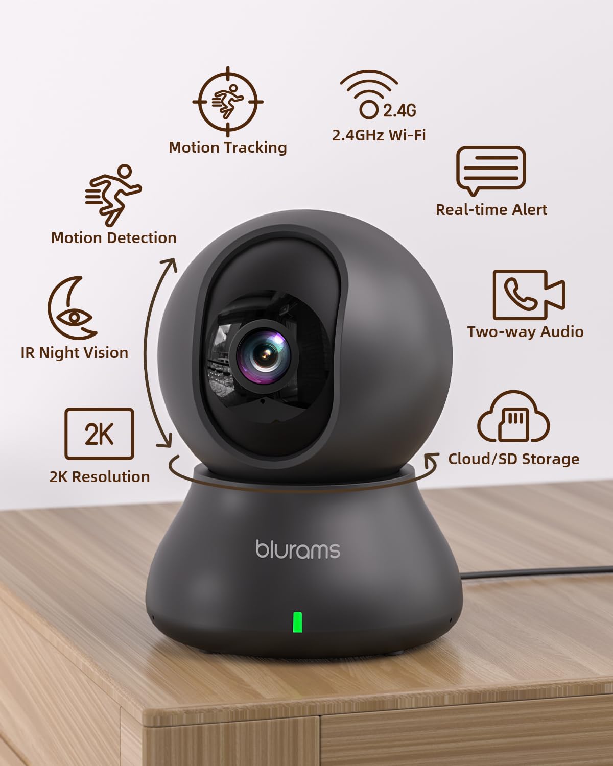 Blurams 2K Pet Camera with Night Vision & Motion Tracking - 360° Indoor Security Camera for Dogs, 2-Way Audio, Cloud/SD Storage, Alexa Compatible - Perfect for Home Monitoring & Pet Care