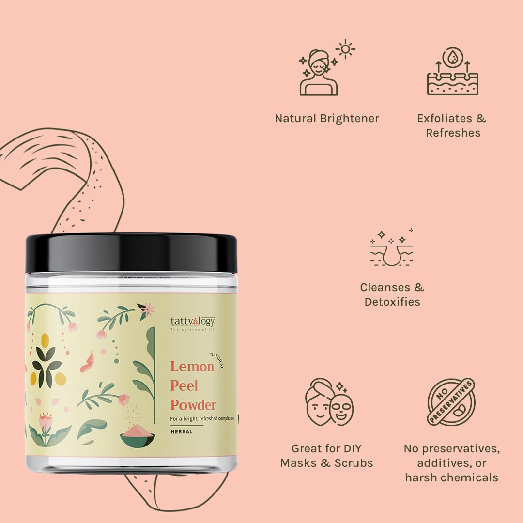 Organic Lemon Peel Powder by Nature's Tattva - 175g | Rich in Vitamin C | Chemical-Free Citrus Limon Extract | Natural Skin Cleanser & Hair Pack | Fights Tan & Oily Skin | Plastic Jar | Perfect for DIY Face Masks & Hair Treatments