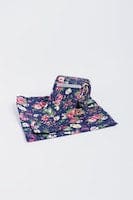 Cavani Navy Blue Floral Silk Tie Set for Men - Perfect for Weddings, Business Meetings & Formal Events