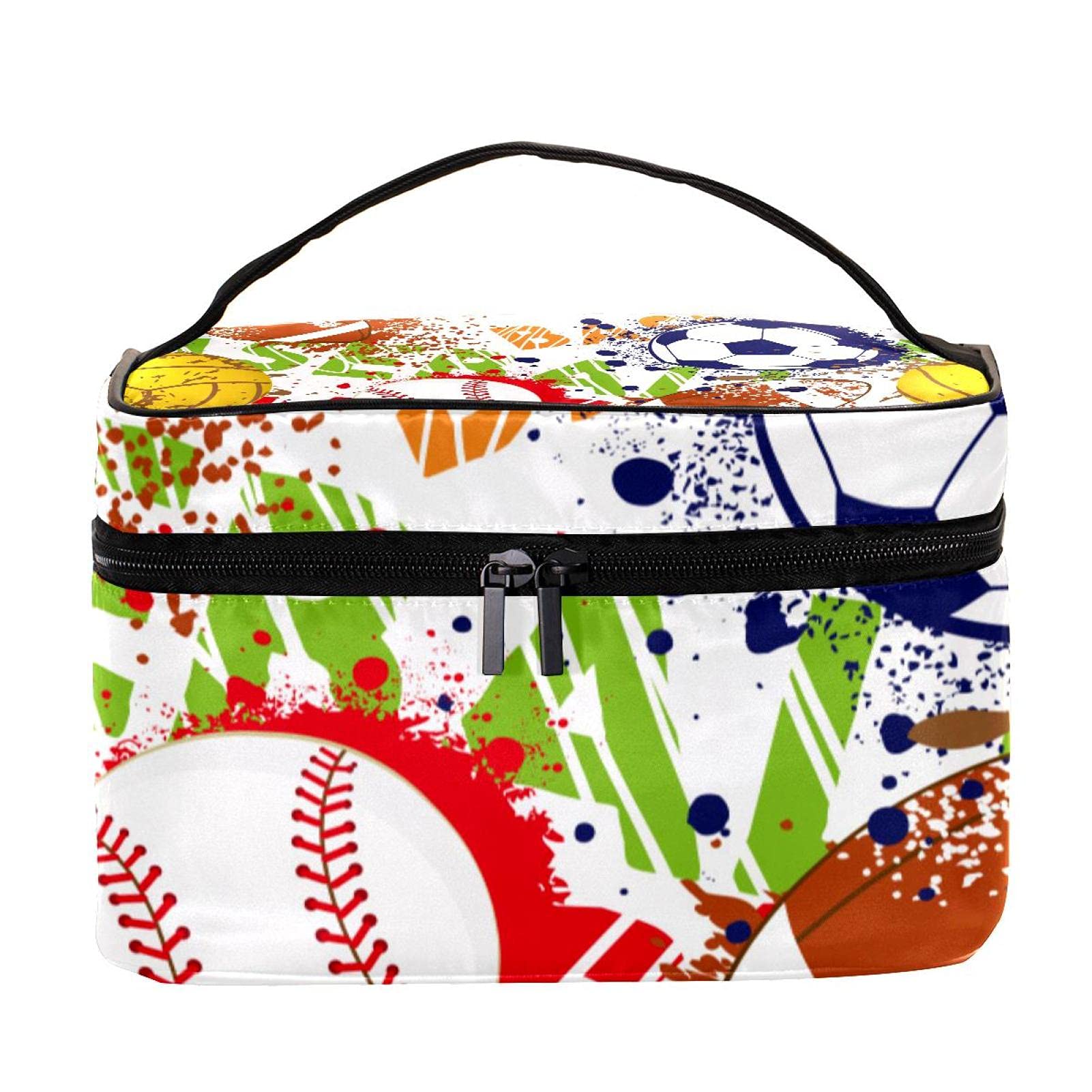 Colorful Large Cosmetic Makeup Bag for Women & Girls - Baseball Football Rugby Travel Design - Zippered Toiletry Organizer Case for Makeup, Skincare, Gym & Travel Essentials