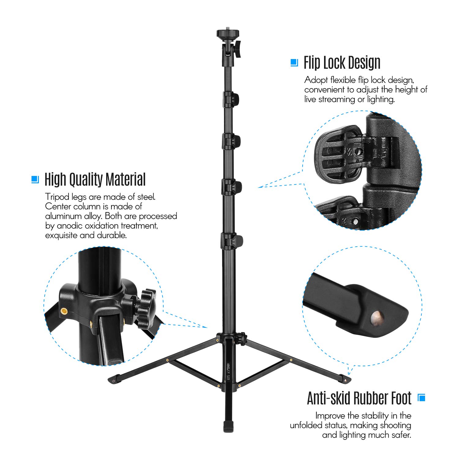 FL019 HUIOP Multi-functional Aluminum Alloy Tripod Stand for Photography & Video - 1/4 Inch Screw Mount Compatible with Cameras & Smartphones (5kg Max Load) - Perfect for Live Streaming, Vlogging, and Outdoor Shooting