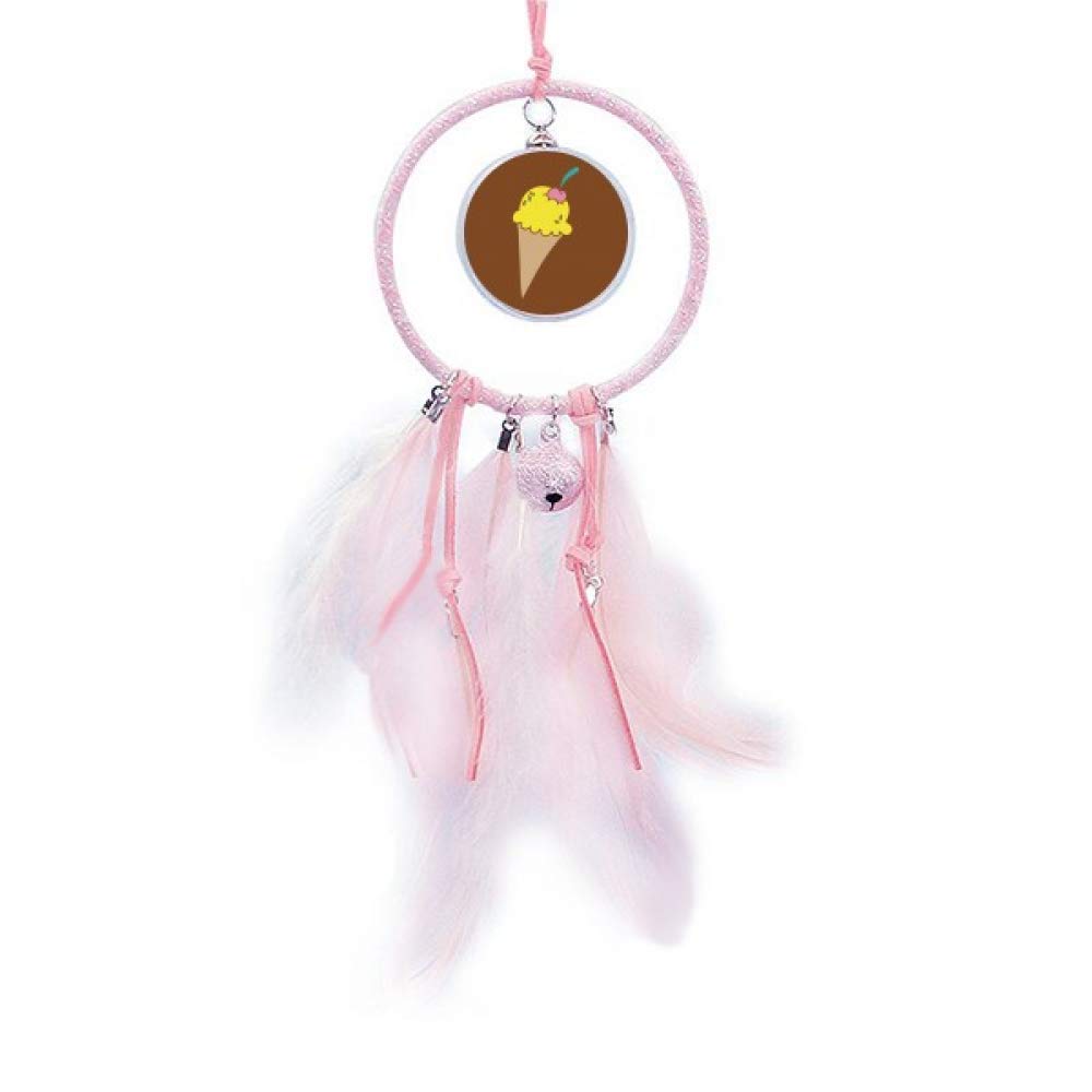 Sweet Yellow Cherry Ice Cream Pattern Dream Catcher with Small Bells - Boho Bedroom Wall Decor for Girls Room, Nursery, Dorm & Home Aesthetic