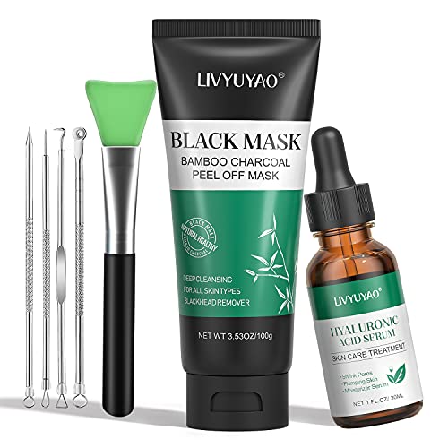 **Blackhead Remover Mask - 4-in-1 Deep Cleansing Kit with Charcoal Peel Off Mask, Hyaluronic Acid Serum & Pimple Extractors | Purifies Pores, Removes Blackheads & Comedones | Perfect for Acne-Prone & Oily Skin Care Routine**