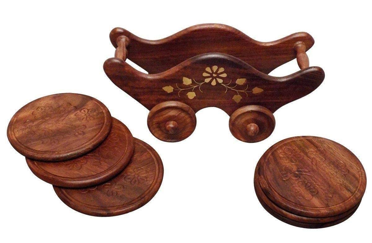 Handcrafted Wooden Tea Coaster Set - Natural Brown Kitchen & Bar Accessories for Hot & Cold Drinks, Home Decor, Dining Table Protection, Gift Idea for Tea & Coffee Lovers