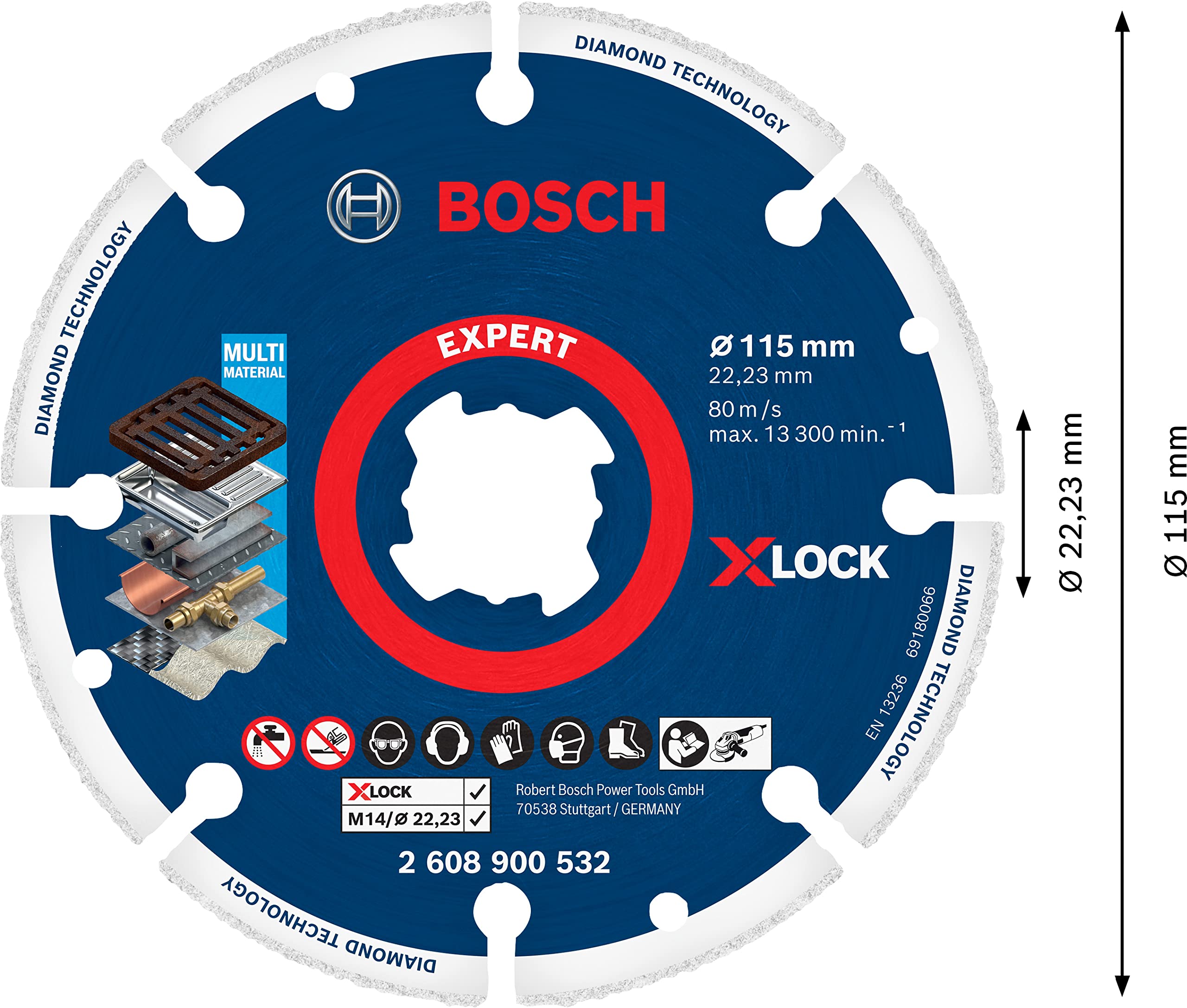 Bosch Professional 115mm Diamond Cutting Disc for Steel, Stainless Steel & Cast Iron - X-Lock Compatible Angle Grinder Accessory | Perfect for Metalworking, Construction & DIY Projects