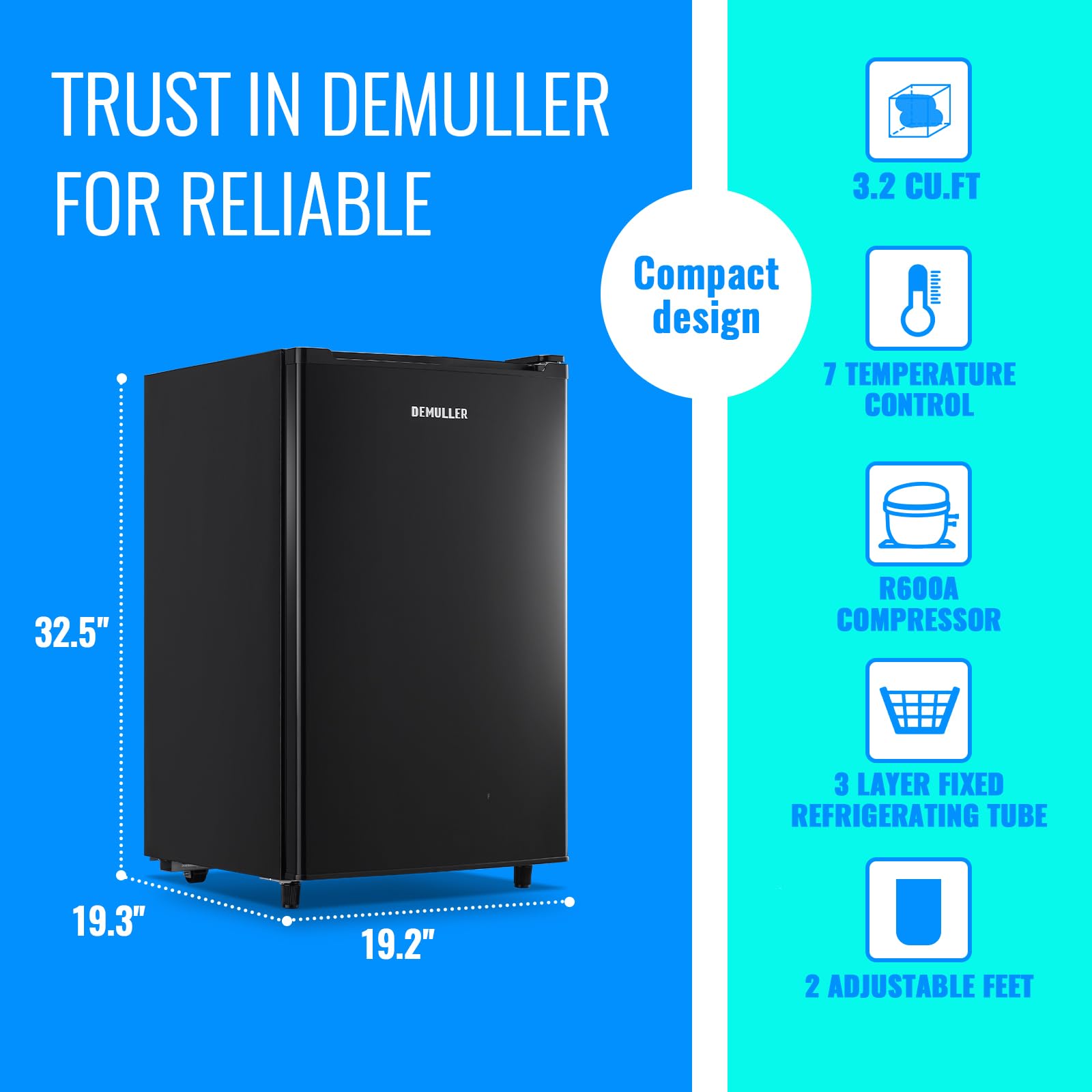 3.2 Cu.Ft Upright Freezer - Compact Single Door Freezer with 7 Adjustable Thermostat & Rapid Cooling Technology - Perfect for Home, Kitchen, Dorm, Office or Garage - Energy Efficient Stand-Up Freezer in Black