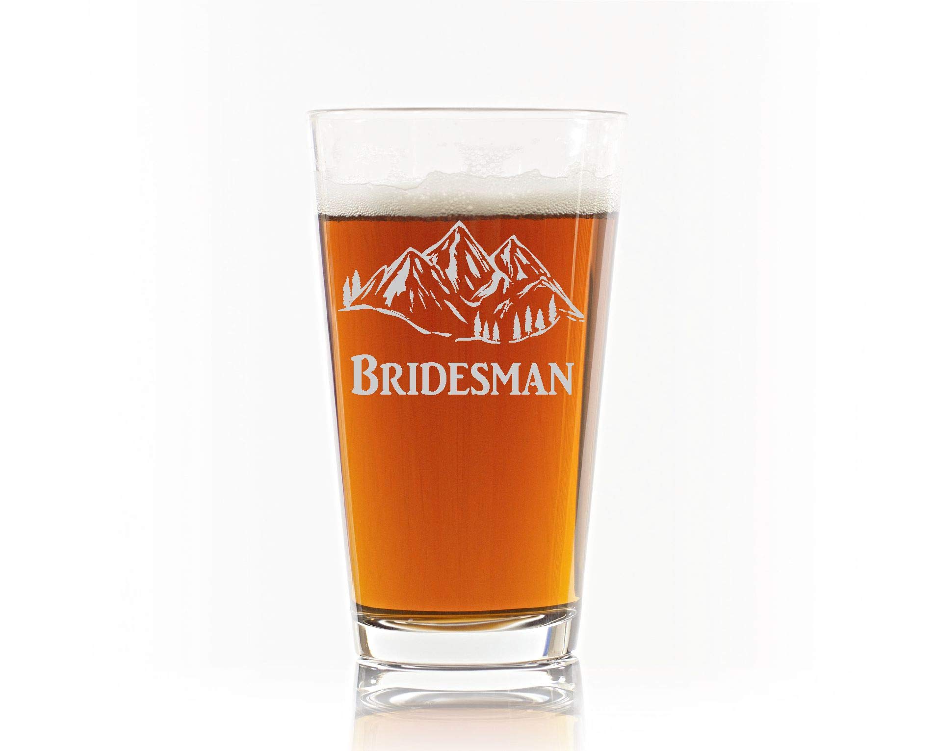 Bridesman Pint Glass - Mountain Design Wedding Gift for Groomsmen Party