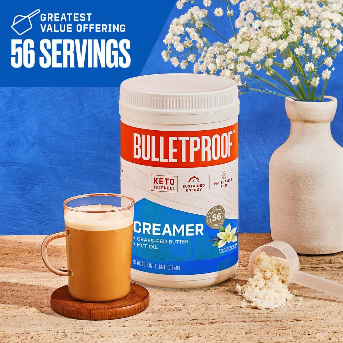 Bulletproof French Vanilla Creamer 29.6oz & Original Medium Roast Ground Coffee 12oz (3-Pack) - Perfect for Keto Coffee, Office Break or Morning Energy Boost