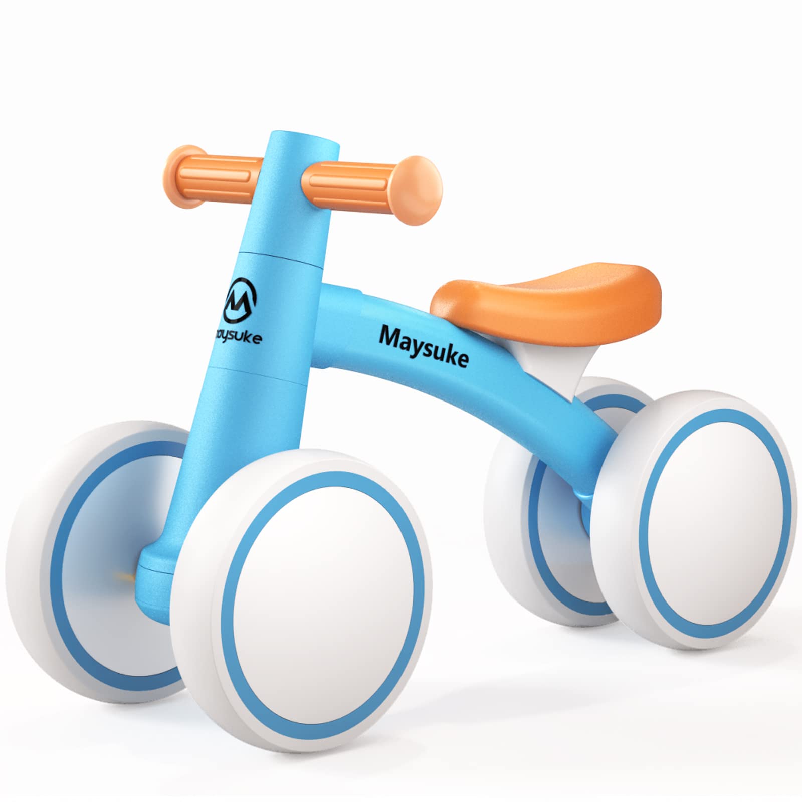 Maysuke Baby Balance Bike for 1-2 Year Old Toddlers - 4 Wheel No Pedal Training Bike for Boys & Girls 10-24 Months - First Birthday Gift & Christmas Present (Blue) - Perfect for Indoor Play & Outdoor Learning to Ride