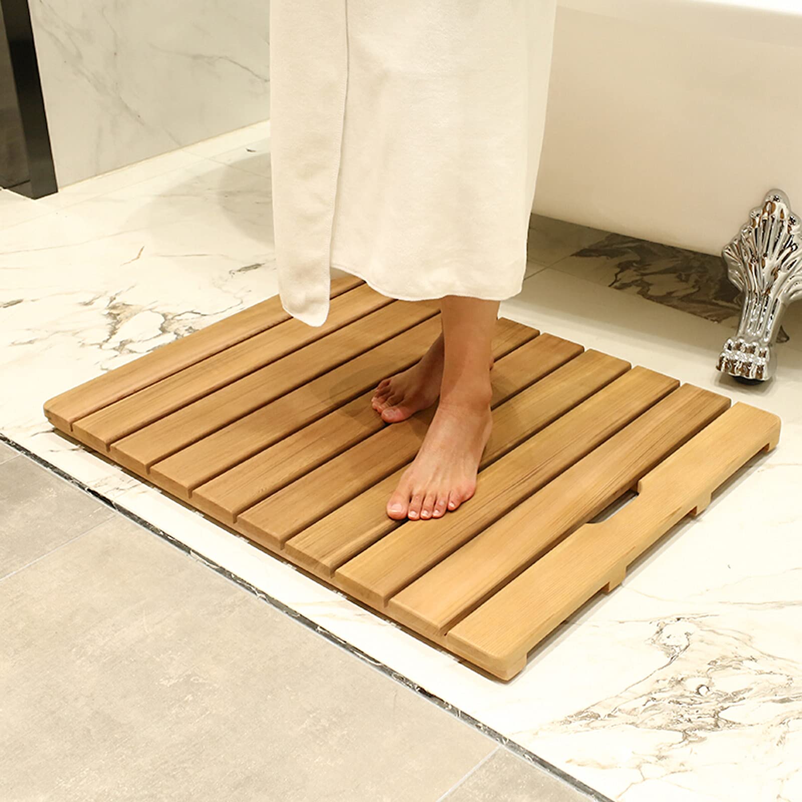 **KDDFN Natural Bamboo Shower Mat - Anti-Slip Wood Bathroom Floor Mat, Customizable Size 40x80cm (16x32in) - Perfect for Bathroom, Kitchen & Hallway - Eco-Friendly & Water-Resistant**