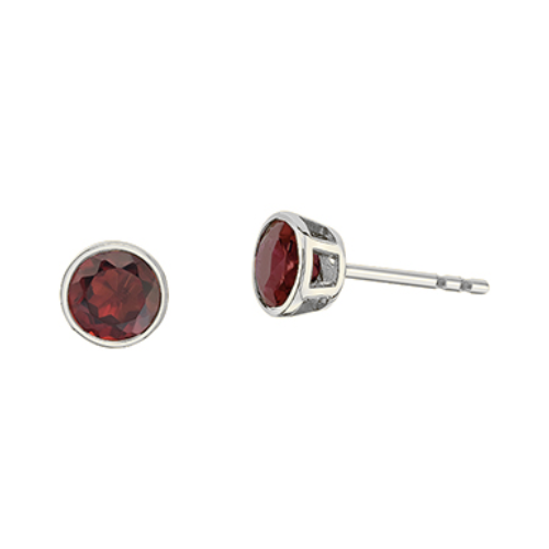 10K White Gold Garnet Bezel Set Stud Earrings for Women - Dainty Gemstone Jewelry Gift for Birthday, Anniversary & Everyday Wear