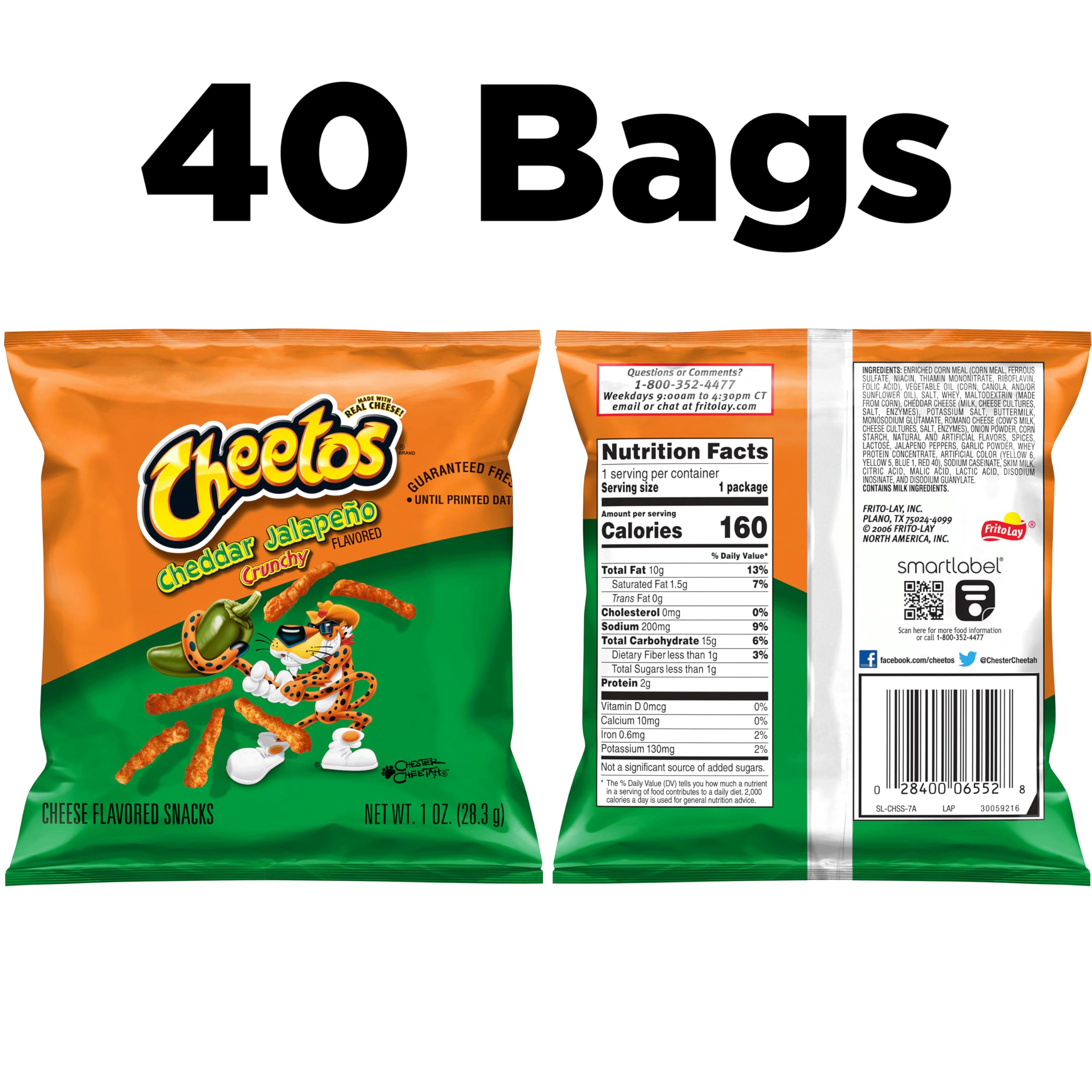 Crunchy Cheetos Cheese Flavored Snacks - Cheddar Jalapeno, 1oz (Pack of 40) | Spicy & Cheesy Party Snacks for Game Nights, Movie Time & Office Breaks