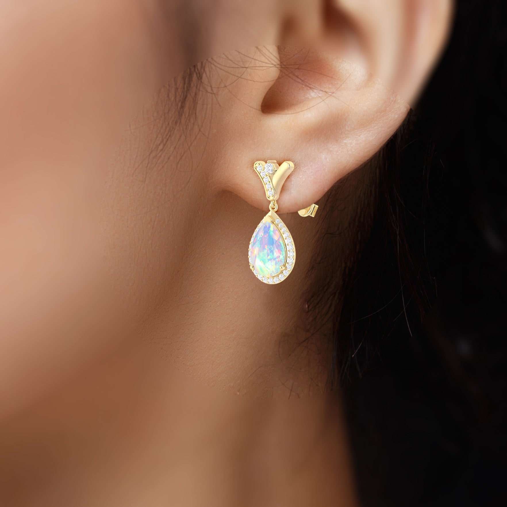 V-Shaped Natural White Opal Drop Earrings with Push Back Closures - Elegant Dangle Earrings for Women, Perfect for Weddings, Parties & Evening Events
