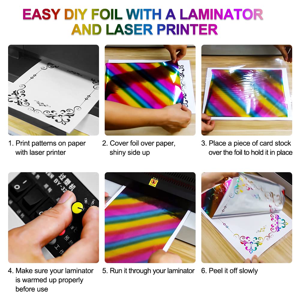 5Pcs Glimmer Hot Foil Roll - 19cm x 5m Metallic Variety Pack with Diamond Colors | Laser Printer & Laminator Compatible | Toner Reactive Foil for Scrapbooking, Card Making, DIY Paper Crafts & Gift Wrapping
