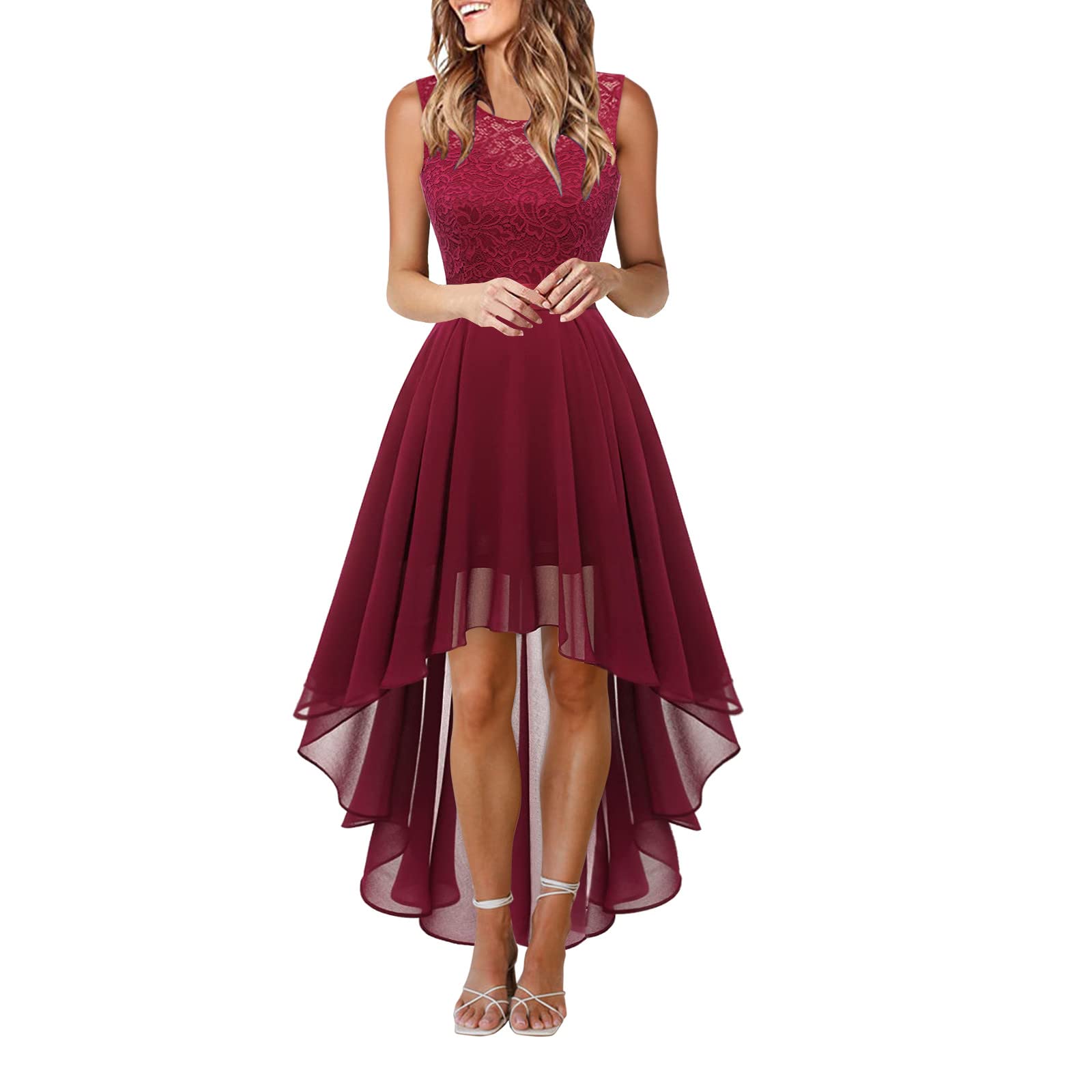 Elegant Women's Lace Chiffon Dress with Bow Belt - Sleeveless Irregular Hem Mini Dress for Women | Perfect for Cocktail Parties, Weddings & Summer Outings