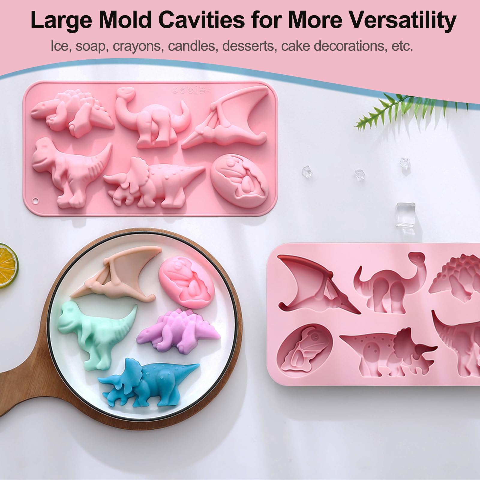 2 Pack Dinosaur Silicone Molds - 12 Cavity Large Dinosaur with Egg Soap, Chocolate, Candy, Cookie & Jello Molds for DIY Crafts, Baking & Party Decorations - Perfect for Kids Birthday, Halloween Treats & Holiday Gifts