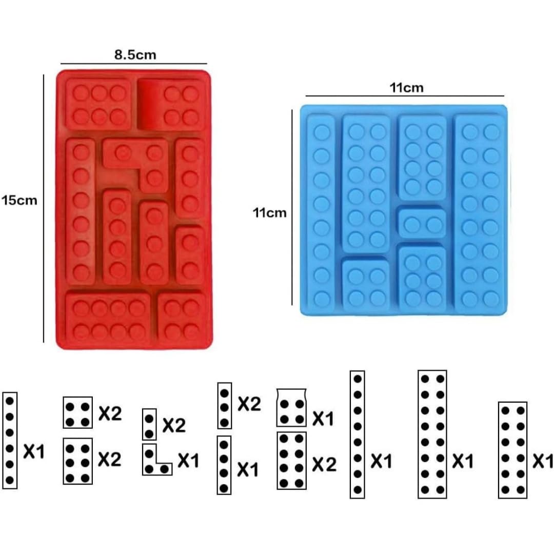 Skytail 2-Pack Lego Brick Silicone Molds for Baking - Chocolate, Candy, Ice Cube, Muffin, Jelly, Gummy, Fondant, Clay & Crayon - Perfect for DIY Cake, Cupcake Decorations & Kids Party Treats