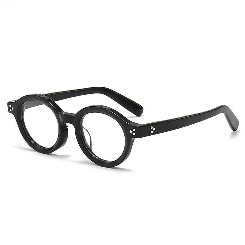Stylish Unisex Black Acetate Round Eyeglasses with Thick Full Rim - Perfect for Reading, Work, and Everyday Fashion