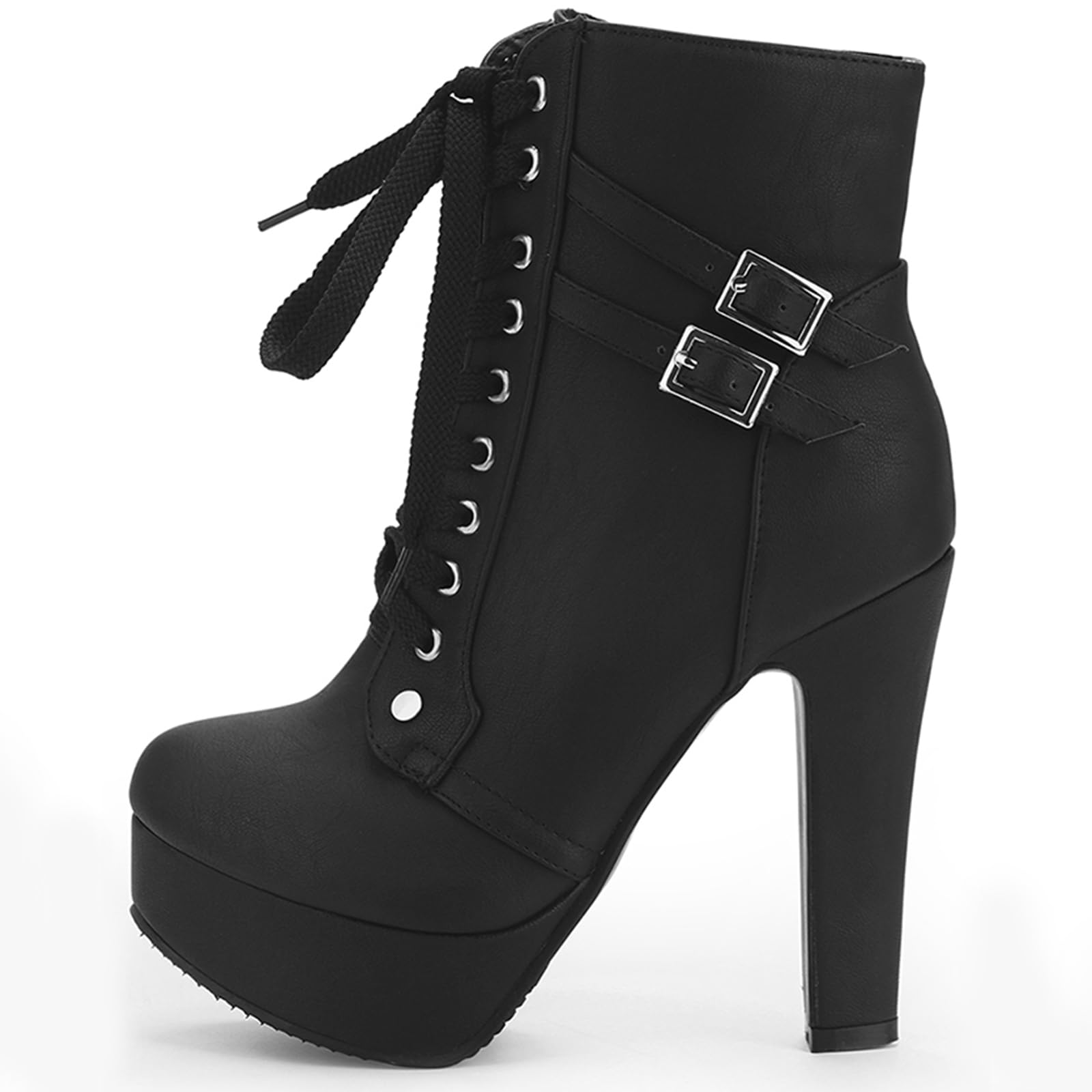 **Susanny Women's Sexy Round Toe Lace Up High Heel Boots - Platform Mid Calf Boots for Party, Night Out & Fashion**