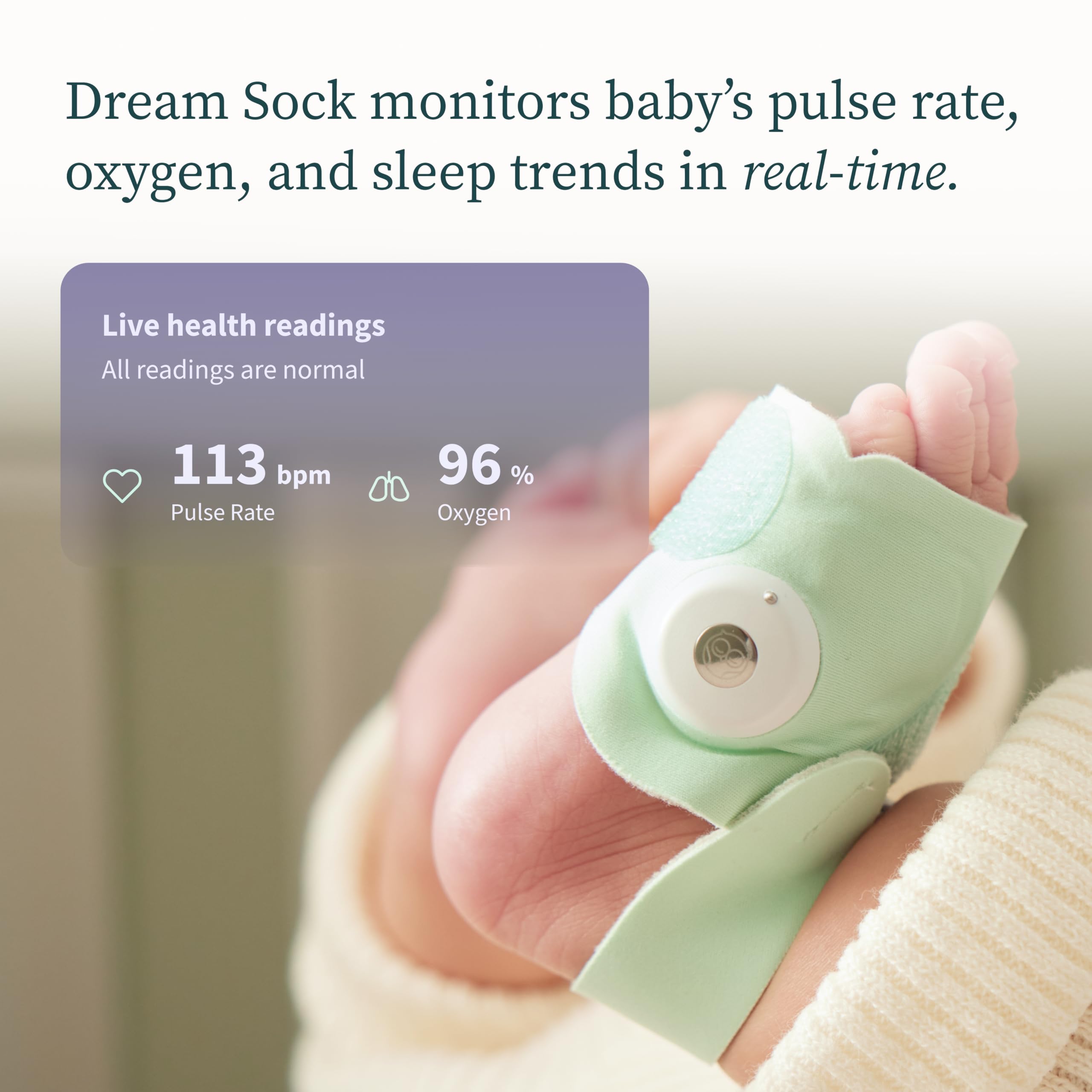 Owlet Dream Sock® Smart Baby Monitor - FDA-Cleared Wearable Device to Track Baby's Heart Rate & Oxygen Levels with Real-Time Alerts - Perfect for Newborns & Infants Sleep Monitoring