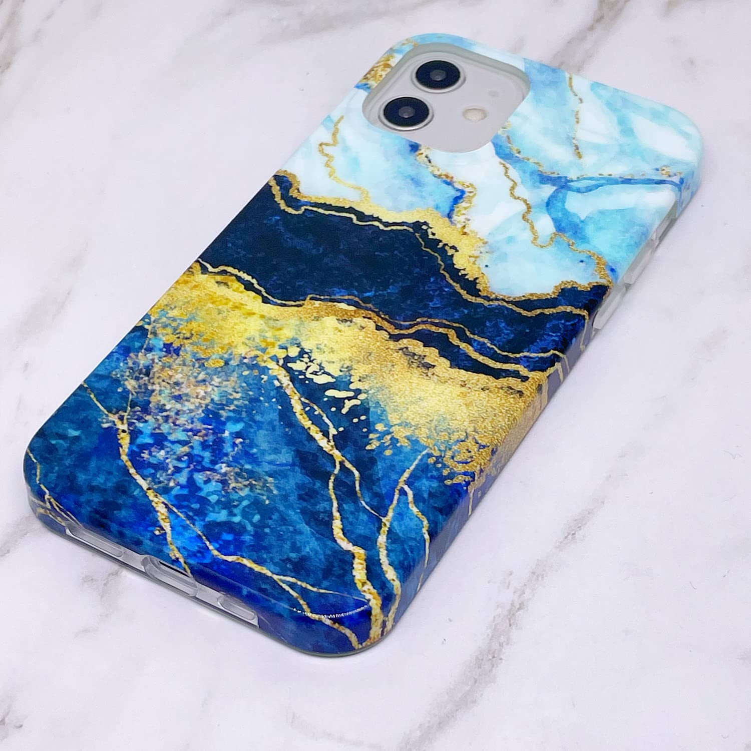 Magnetic Case for iPhone 12 & iPhone 12 Pro 6.1 Inch | Slim Shockproof TPU Cover with MagSafe Charging | Cute Abstract Blue Gold Marble Design | Includes Screen Protector | Perfect for Daily Use & Travel Protection