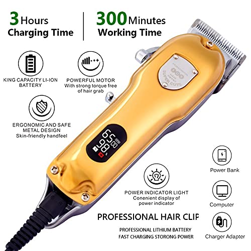 Professional Rechargeable Electric Hair Clipper & Beard Trimmer for Men - Low Noise Hair Cutting Machine with P93138-Silver-Box - Perfect for Home Barbering, Grooming, and Travel Use
