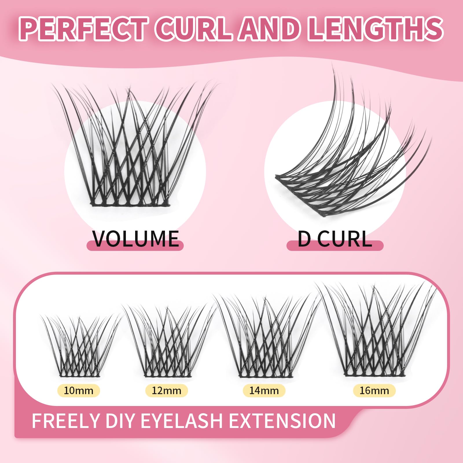 100PCS Wispy Fluffy D Curl Cluster Lashes - Super Thin Band, Natural Volume, Reusable DIY Eyelash Extensions (10-16mm Mix) - Perfect for Home Use, Parties, Weddings & Special Occasions