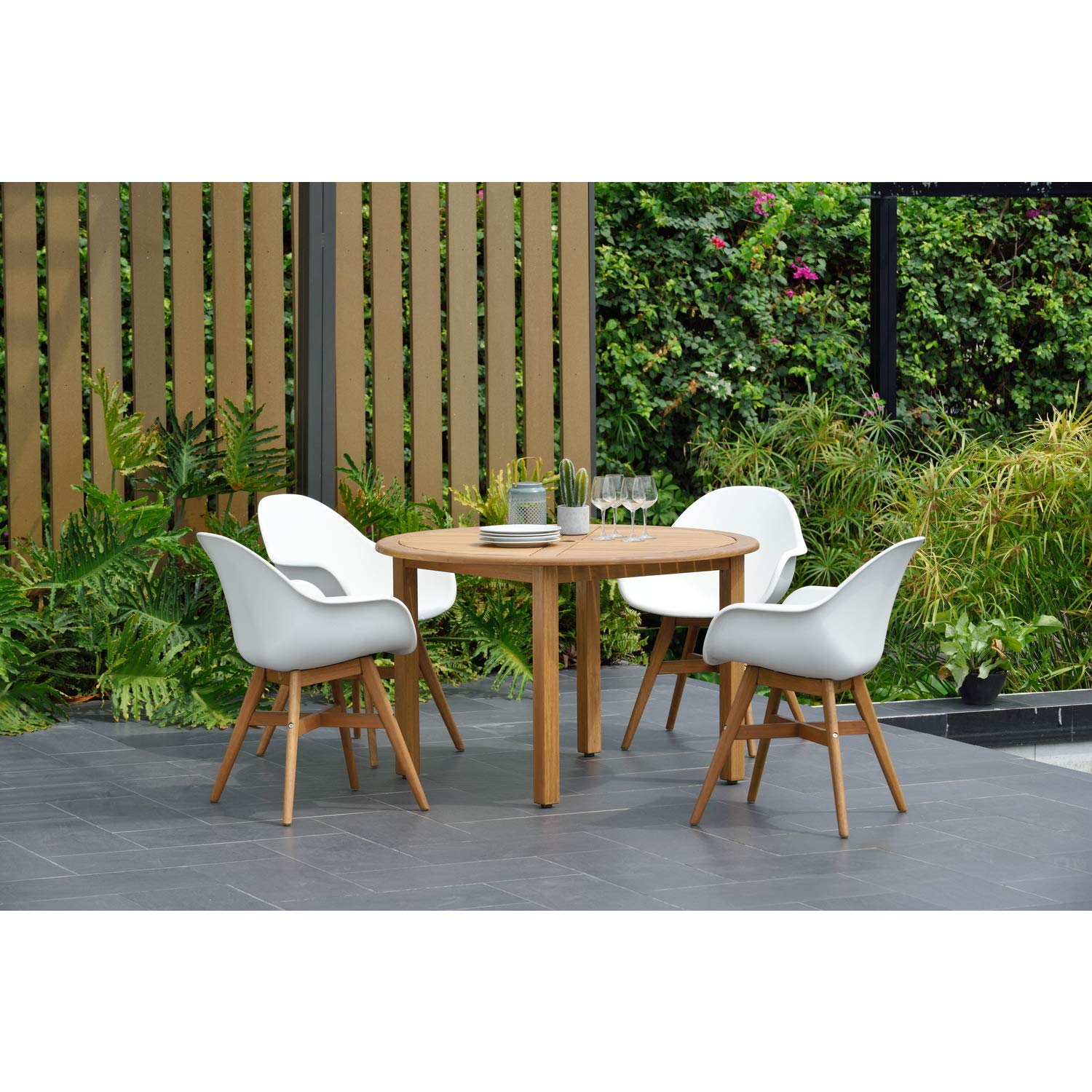 5-Piece Teak Finish Patio Dining Set for Outdoor Entertaining - Durable Garden Furniture for Backyard, Deck, or Poolside Use