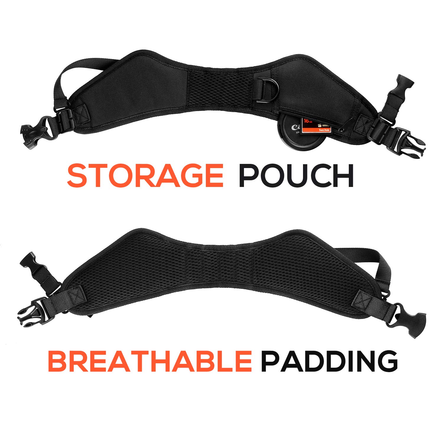 Waka Quick Release Camera Neck Strap with Safety Tether & Underarm Support - Adjustable DSLR Shoulder Sling for Nikon Canon Sony Fuji (Black) - Perfect for Travel, Hiking & Outdoor Photography