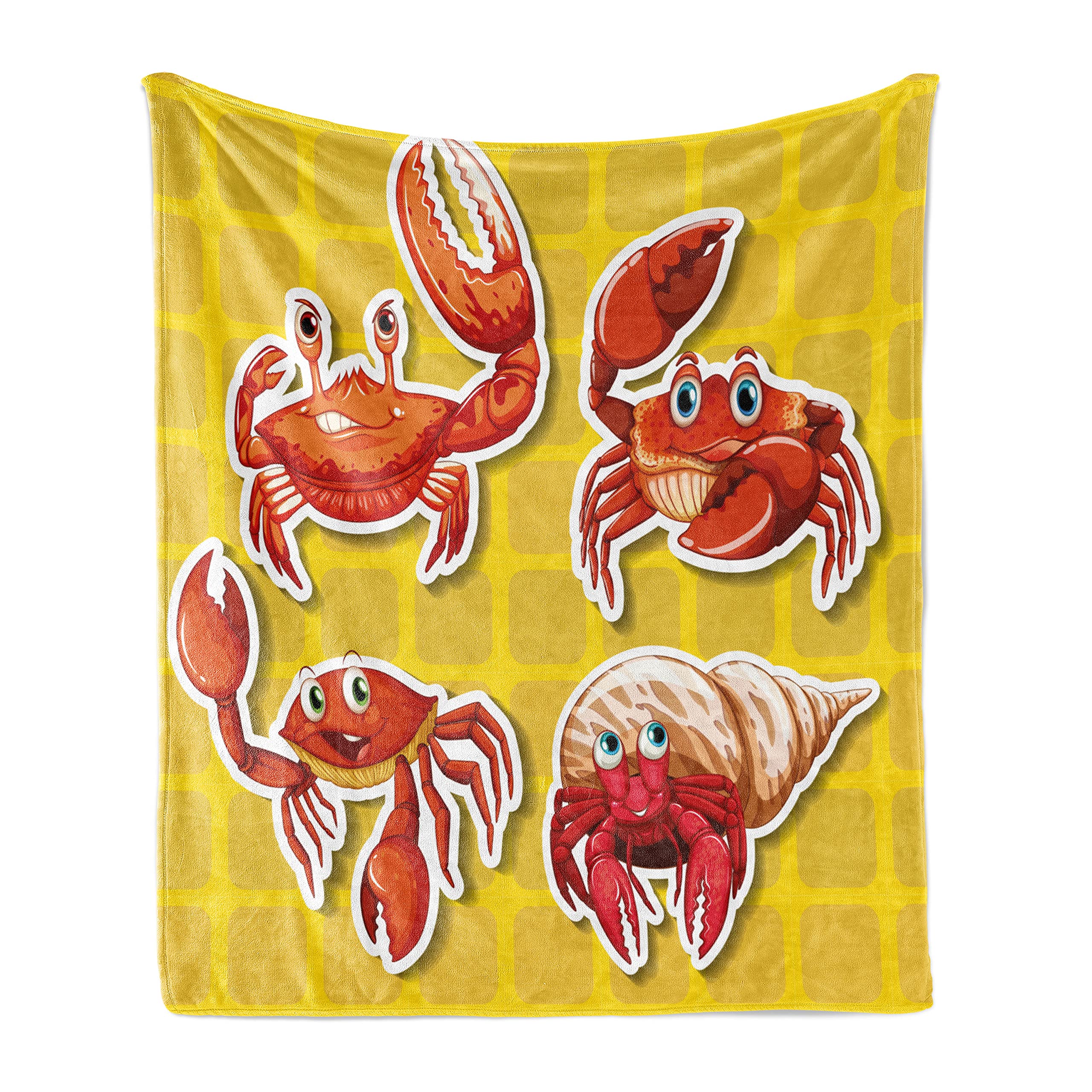 Ambesonne Cartoon Crab Print Flannel Fleece Throw Blanket - 60