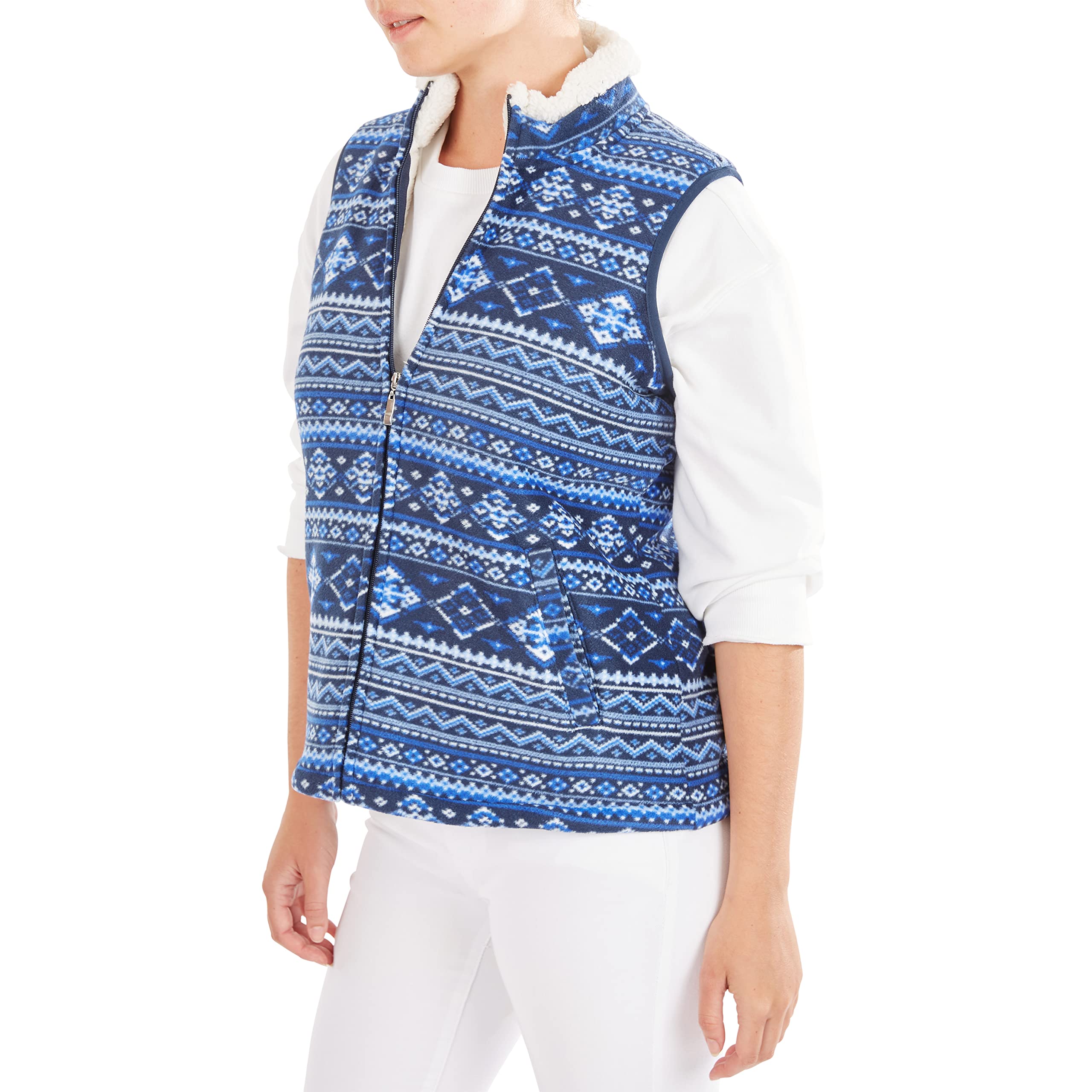 Smith's American Women's Butter-Sherpa Lined Printed Fleece Zip Front Vest - Cozy Winter Outerwear for Hiking, Camping & Casual Wear