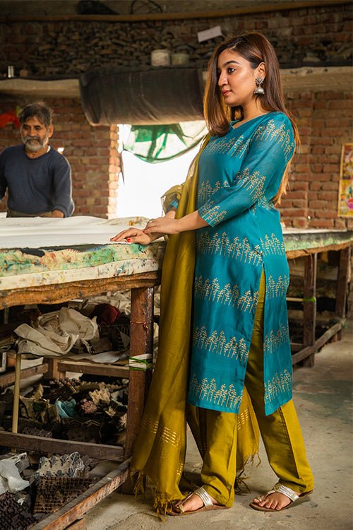 Elegant SootiSyahi 'Ashavari' Chanderi Silk Kurti - Traditional Indian Women's Tunic Top for Festivals & Special Occasions