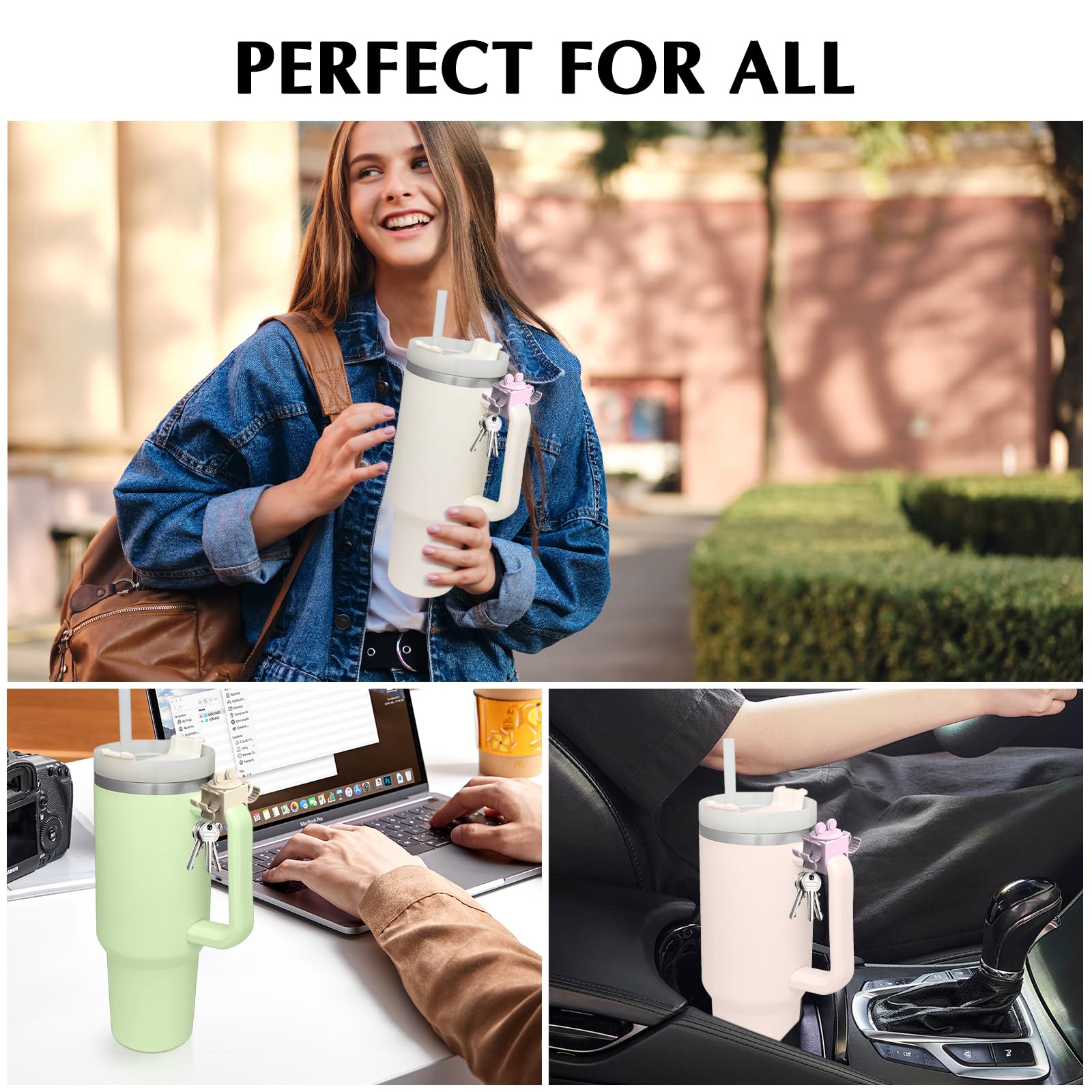 Stanley Quencher H2.0 Tumbler Handle Clips - 30oz & 40oz Cup Accessories, Chapstick Holder, Keychain & Jewelry Organizer in Pink - Perfect for Work, Gym & Outdoor Adventures