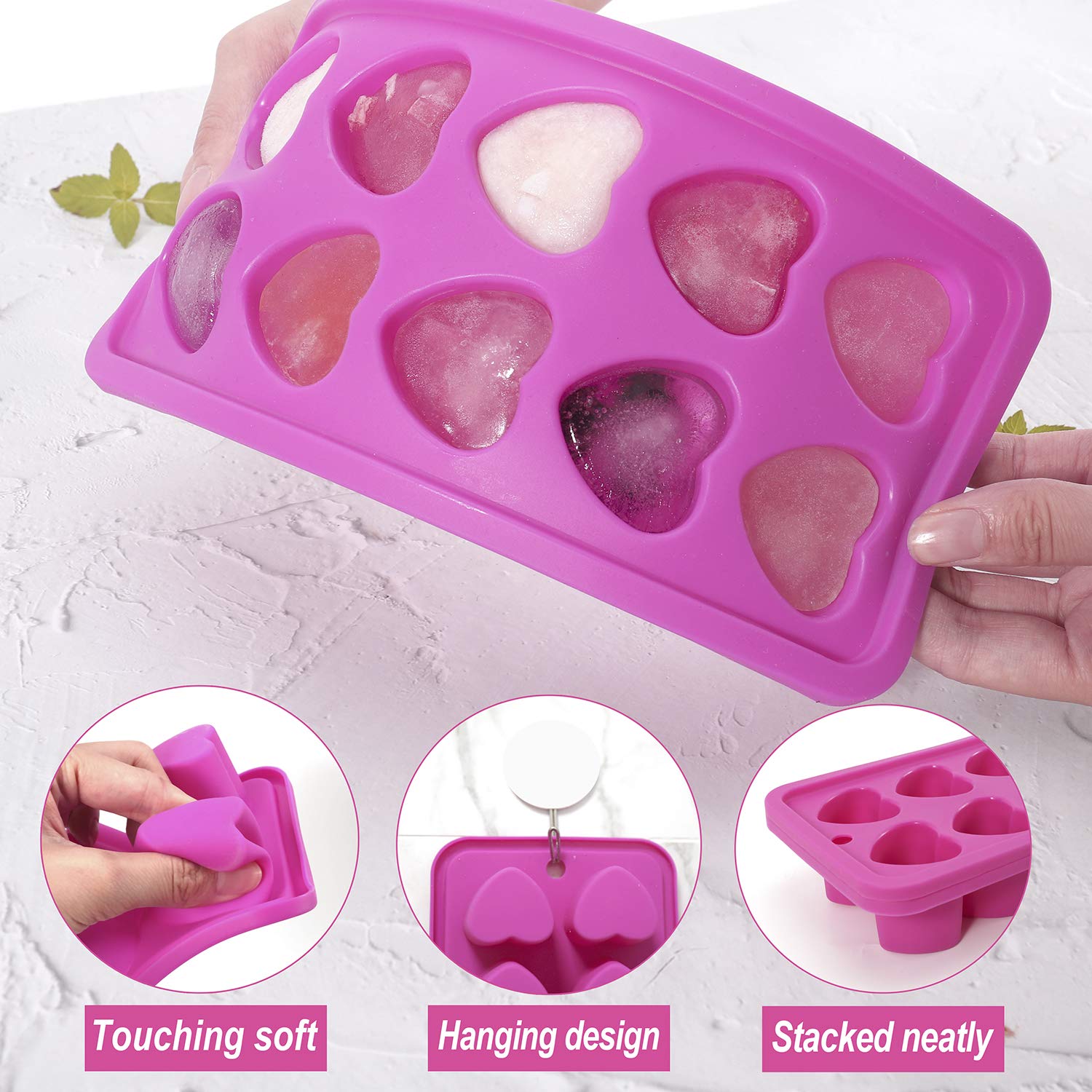Heart-Shaped Silicone Ice Cube Trays - BPA Free, Dishwasher Safe, Easy Release Mold for Cocktails, Whiskey, Water & Baby Food - 2 Pack (Pink) | Perfect for Romantic Drinks, Party Decorations & Creative Food Presentation