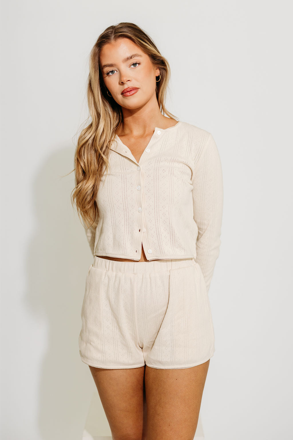 Andie Pointelle Short in Cream - Women's Lace Trim Knit Shorts for Summer, Lounge & Sleepwear | Soft & Breathable Cotton Blend