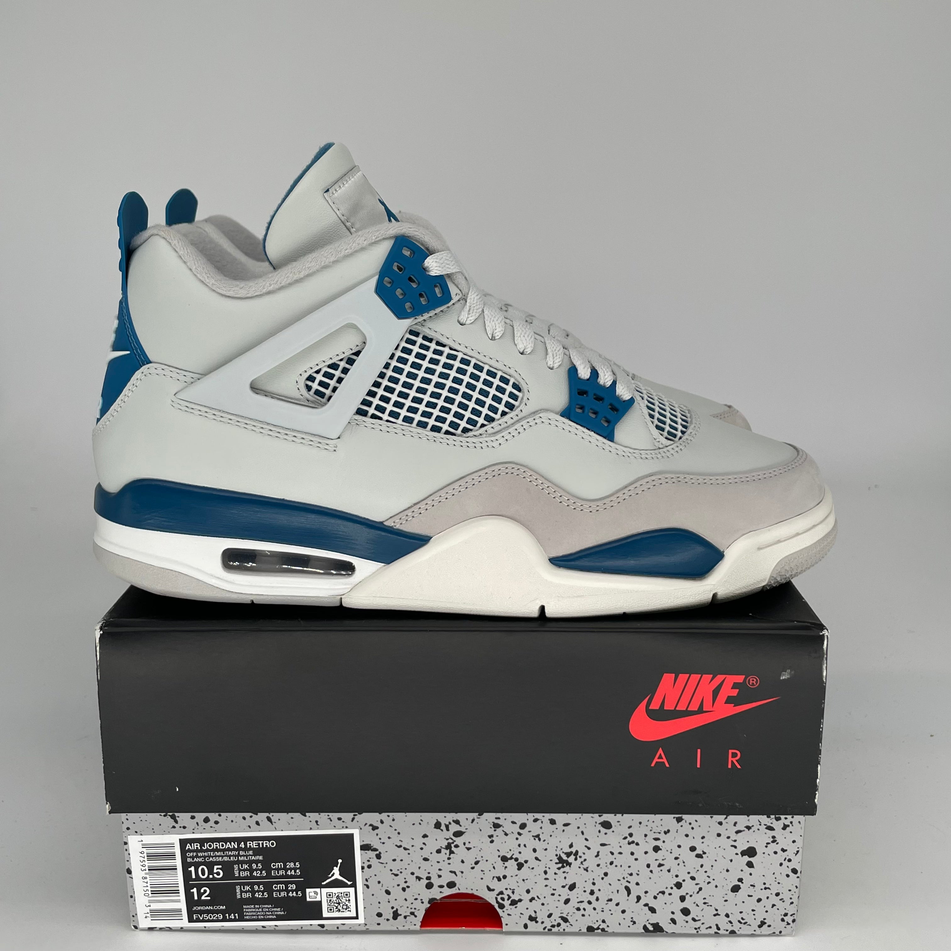Original Air Jordan 4 Retro 'Military Blue' Men's Basketball Shoes Size 10.5/12W (FV5029-141) - Perfect for Streetwear & Sneaker Collectors
