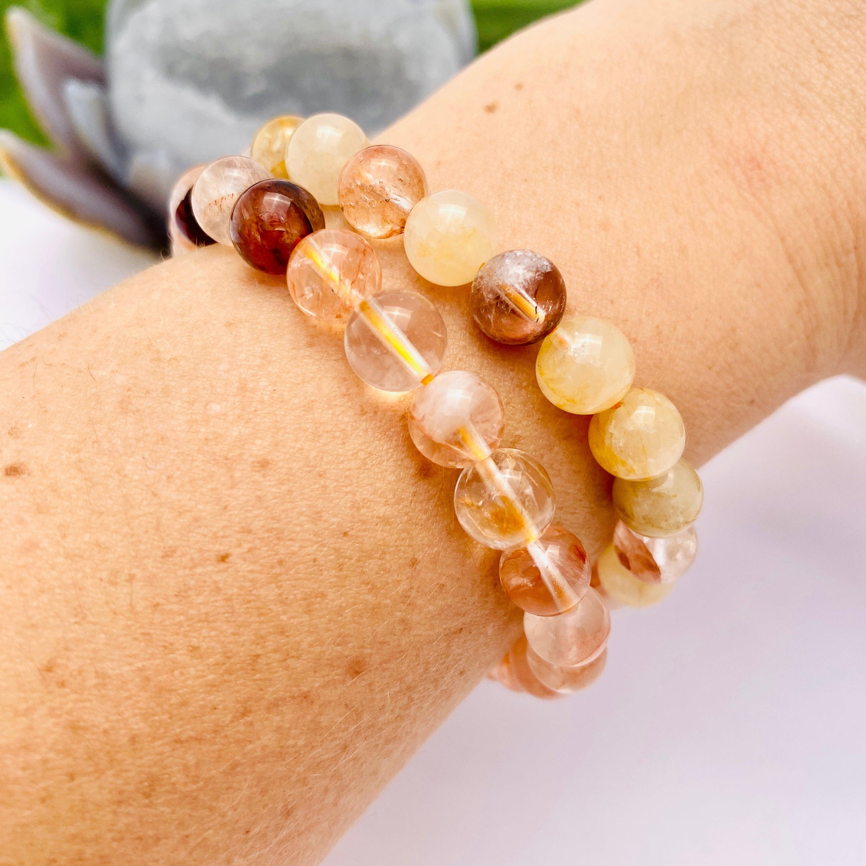 Red Hematoid Fire Quartz & Gold Hematoid Quartz Golden Healer Bracelet - Natural Crystal Healing Jewelry for Energy Balance & Chakra Alignment - Perfect for Meditation, Yoga & Spiritual Wellness