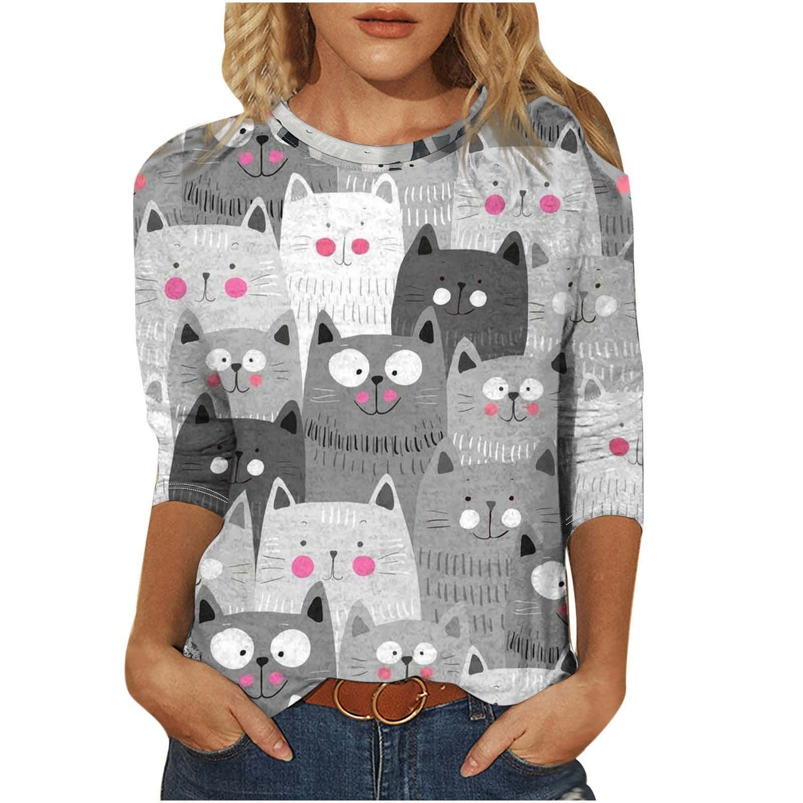 Women's Casual 3/4 Sleeve Henley T-Shirt - Cute Animal Print Lightweight Loose Blouse for Everyday Wear | Perfect for Work, Weekend & Outings