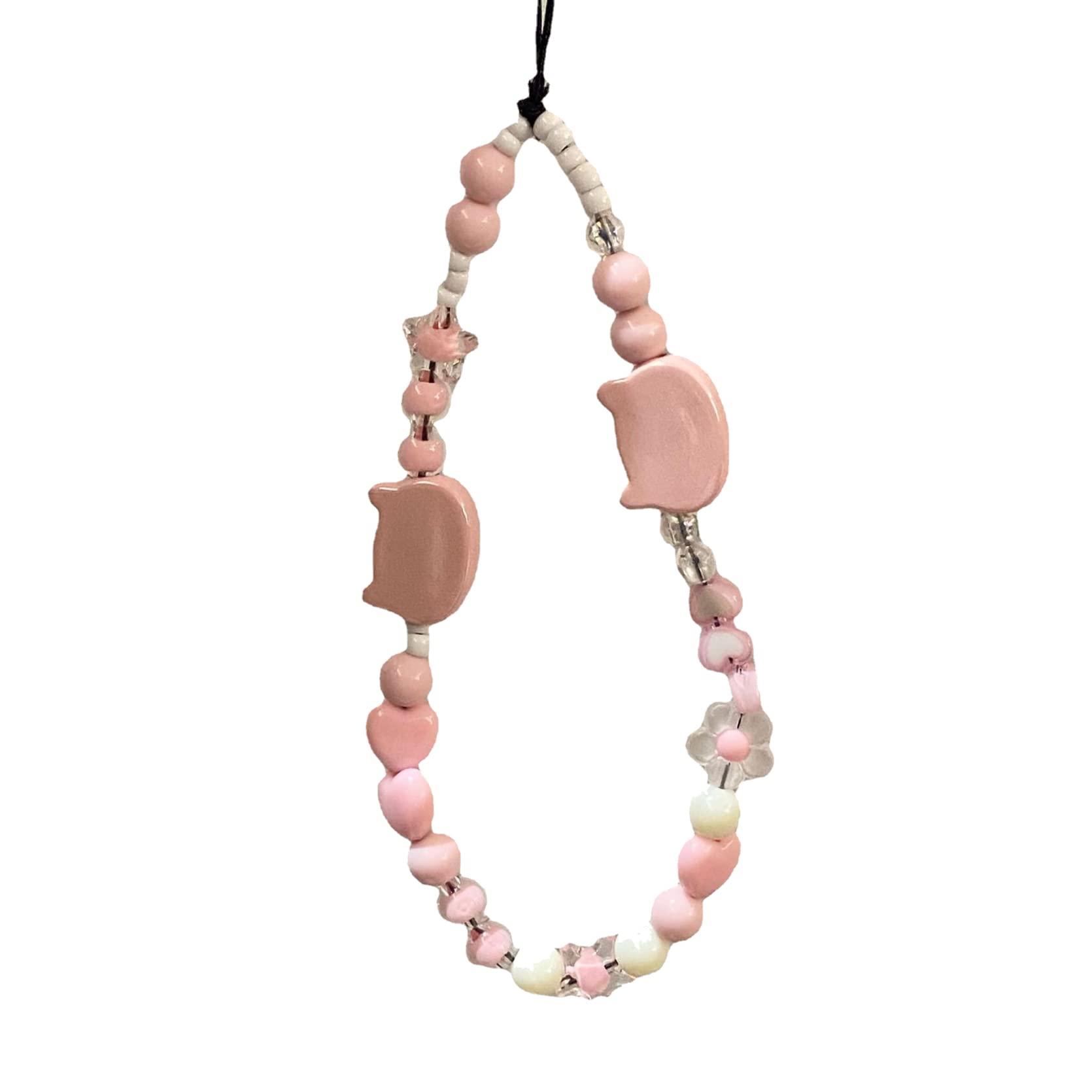 Y2K Pink Cat Heart Beaded Phone Lanyard for Girls - Cute Beaded Wrist Strap & Phone Charm Accessory - Perfect for Cellphone, Keys, ID Badge & School Backpack Accessories
