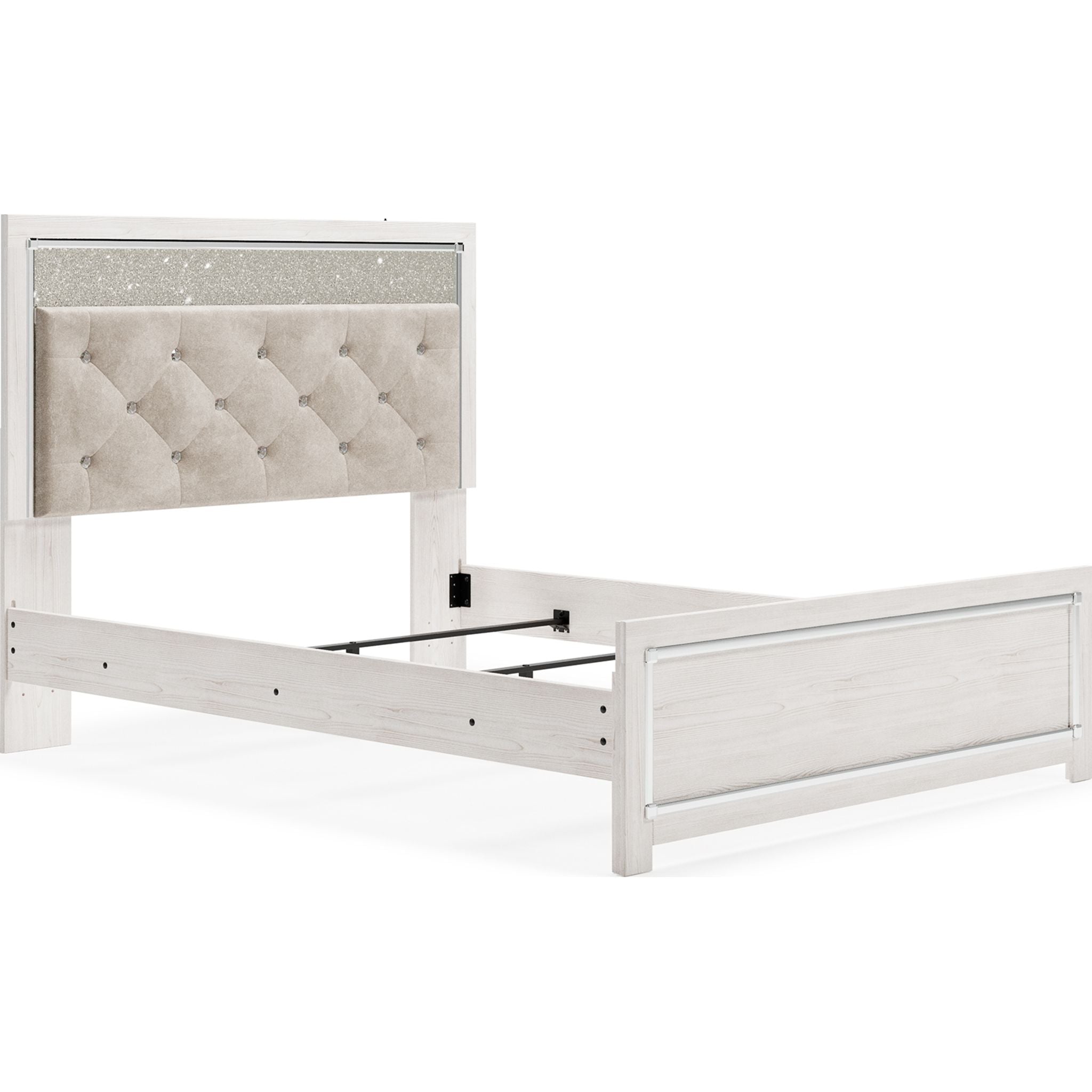 Altyra White Panel Bed Frame - Queen Size, Modern Platform Bed with Upholstered Headboard for Bedroom Decor