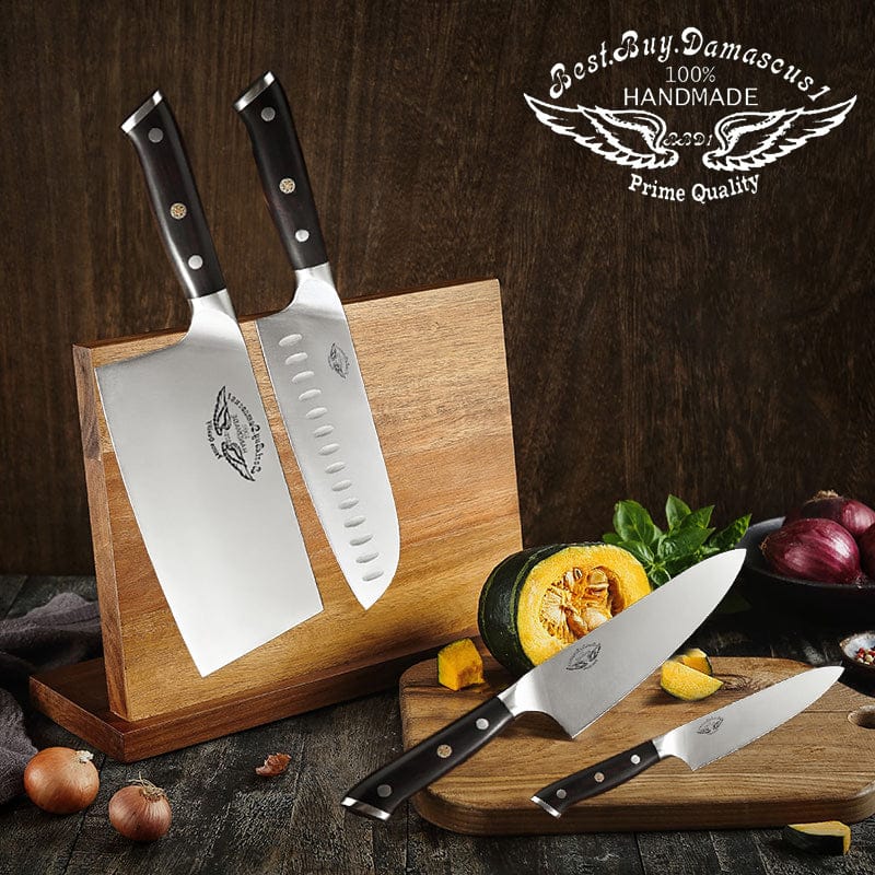 5-Piece German 1.4116 High Carbon Stainless Steel Kitchen Knife Set with Wooden Block - Professional Chef Knives for Cooking, Slicing & Food Prep