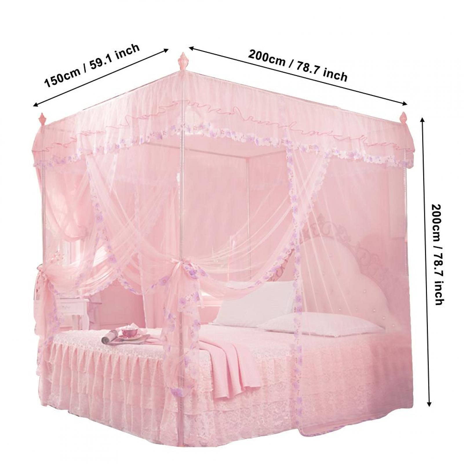 Elegant Princess 4 Corners Post Bed Canopy Set - White Mesh Netting for Bedroom Decor, Romantic Home Bedding Accessory - Perfect for Girls' Rooms, Wedding Decor & Nursery Design