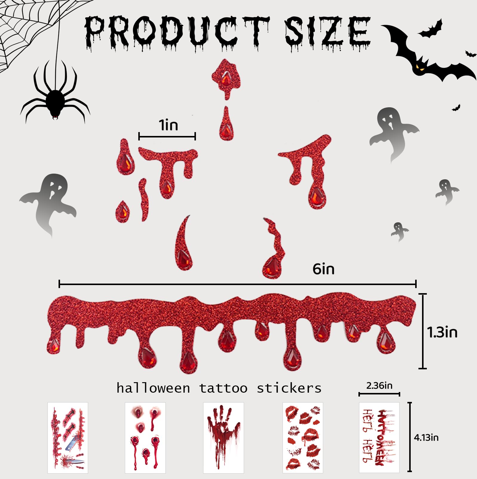 Vampire Costume Face Jewels & Tattoo Stickers - Halloween Vampire Accessories for Women, Gothic Makeup Gems - Perfect for Halloween Parties, Cosplay & Themed Events