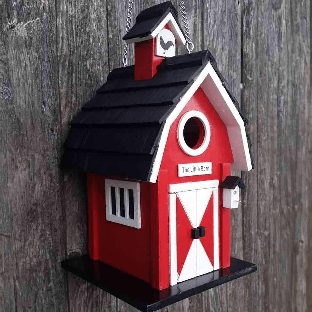 Little Red Barn Bird House - Handcrafted Wooden Birdhouse for Outdoor Garden Decor, Attracts Wild Birds - Perfect for Backyards, Patios, and Nature Lovers