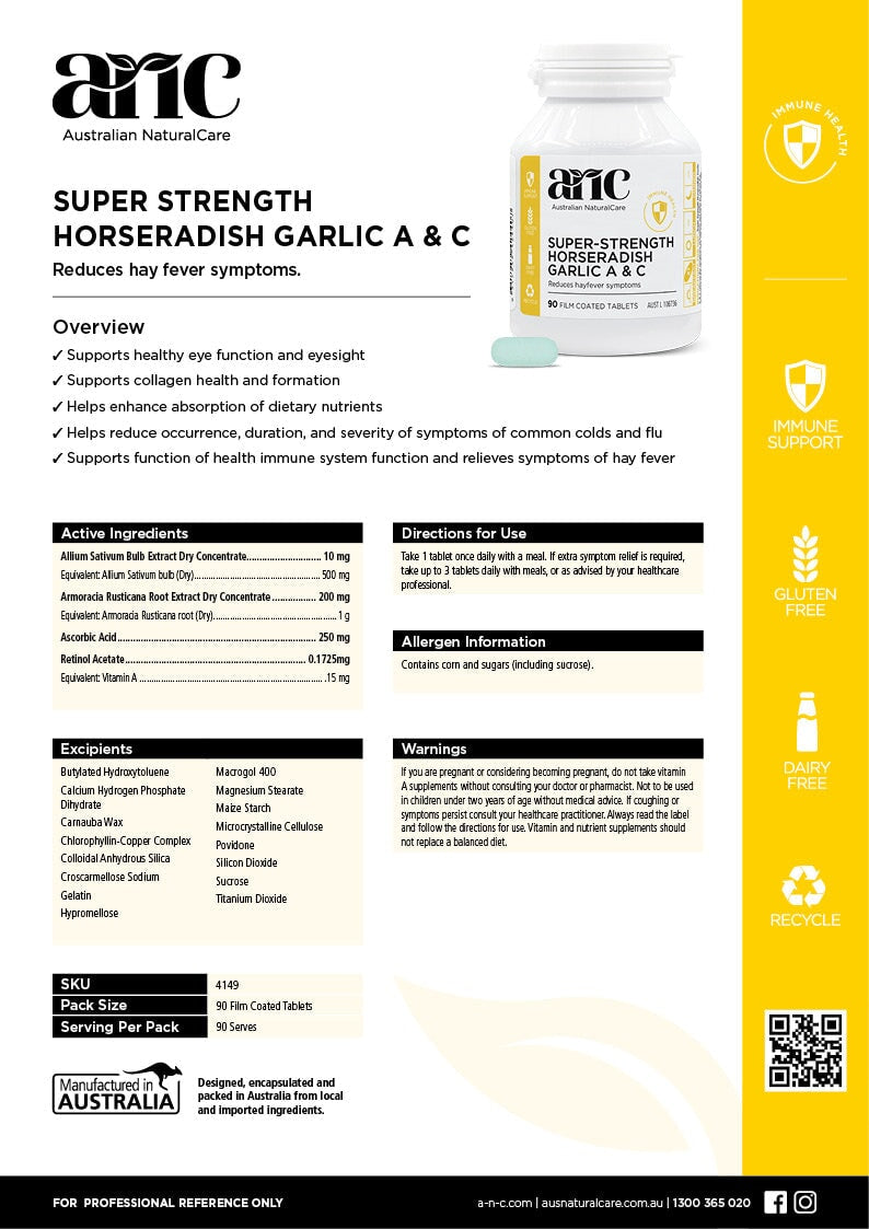 Australian Natural Care Super Strength Horseradish Garlic with Vitamins A & C - Immune Support Supplement for Cold & Flu Season, Cooking & Wellness Boost