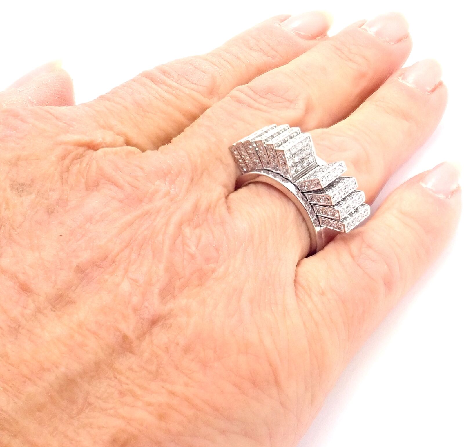 Authentic Cartier 18K White Gold Diamond Fan Ring - Luxury Jewelry for Women, Perfect for Weddings, Anniversaries & Special Occasions